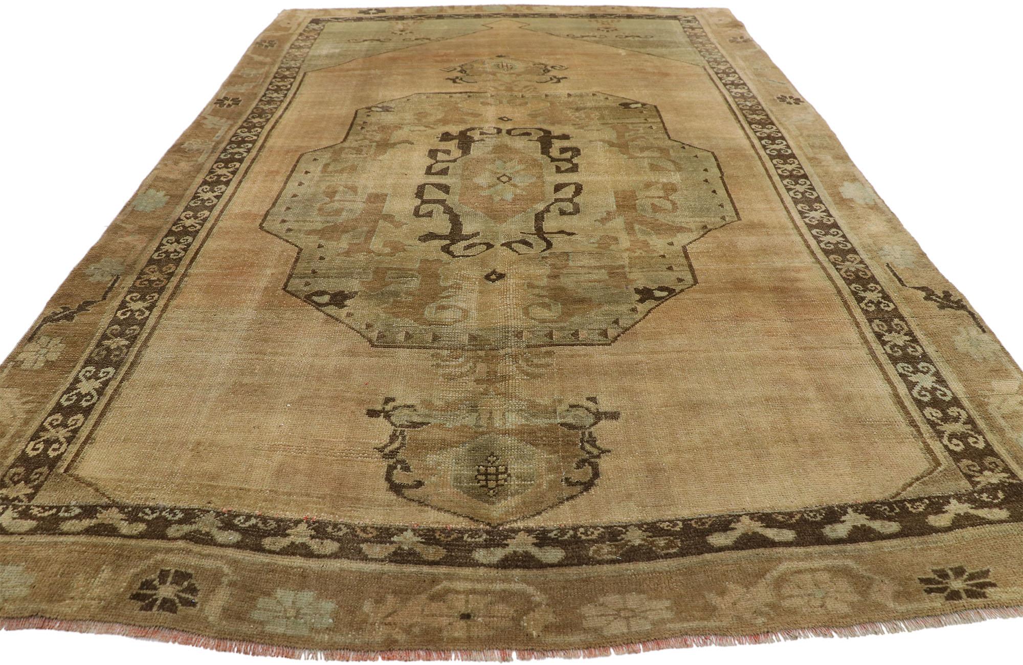 Hand-Knotted Vintage Turkish Kars Rug with Mid-Century Modern Style For Sale