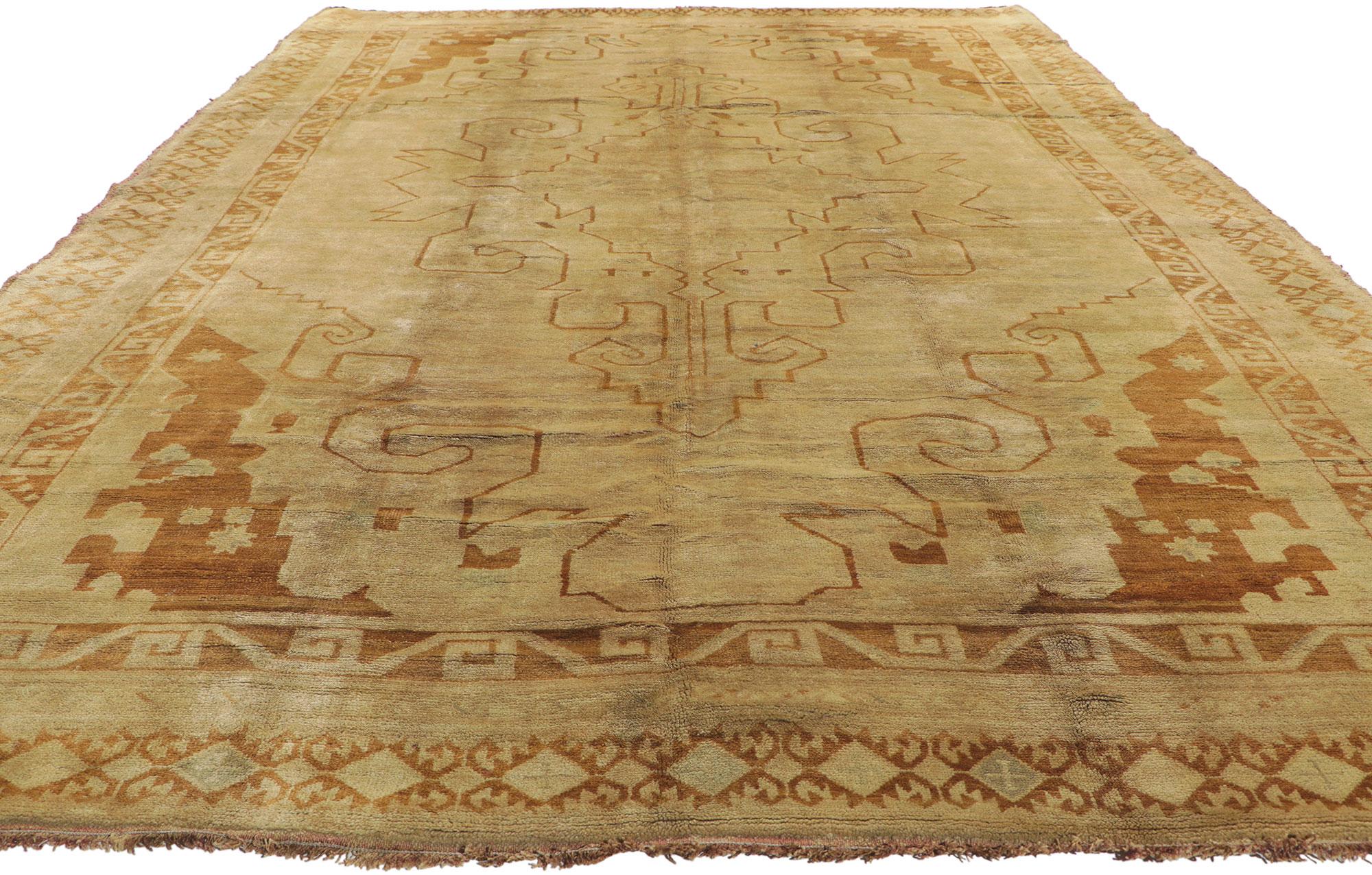 Hand-Knotted Vintage Turkish Kars Rug with Mid-Century Modern Style For Sale