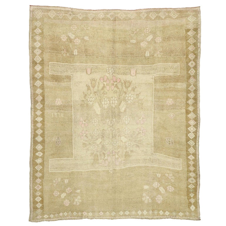 Vintage Turkish Kars Rug with Modern Farmhouse and Romantic Prairie ...