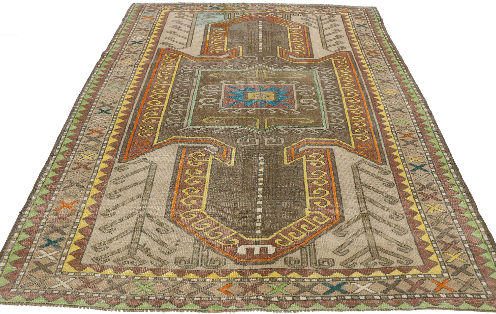 Vintage Turkish Kars Rug with Postmodern Caucasian Tribal Style In Good Condition In Dallas, TX