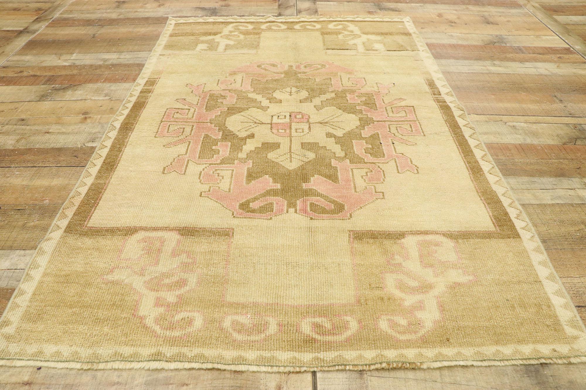 Vintage Turkish Kars Rug with Romantic Mid-Century Modern Style 1