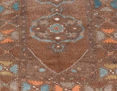 Vintage Turkish Kars Runner in Brown Color, Tan, Taupe and Soft Orange