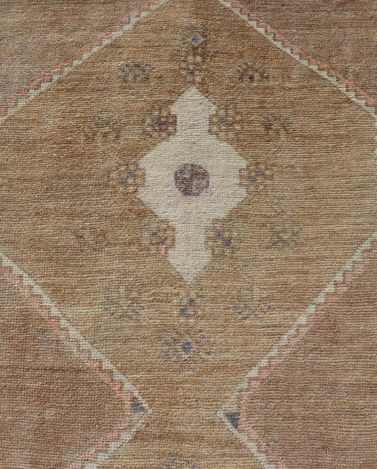 Vintage Turkish Kars Runner in Earth Tones, Light Brown and Geometric ...