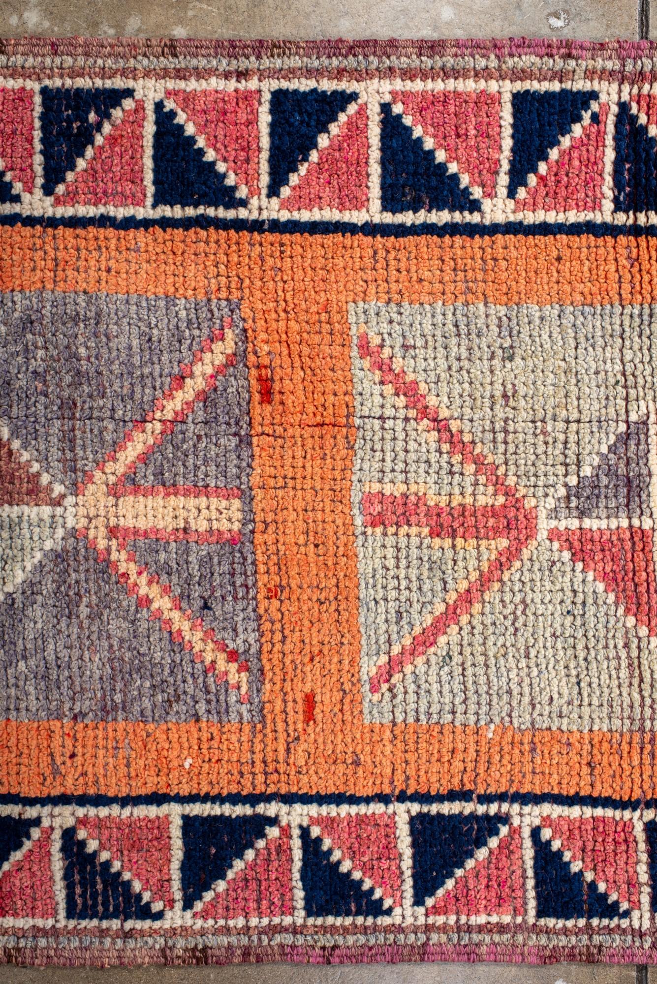 Wool Vintage Turkish Kars Runner in Modern Geometric Style For Sale