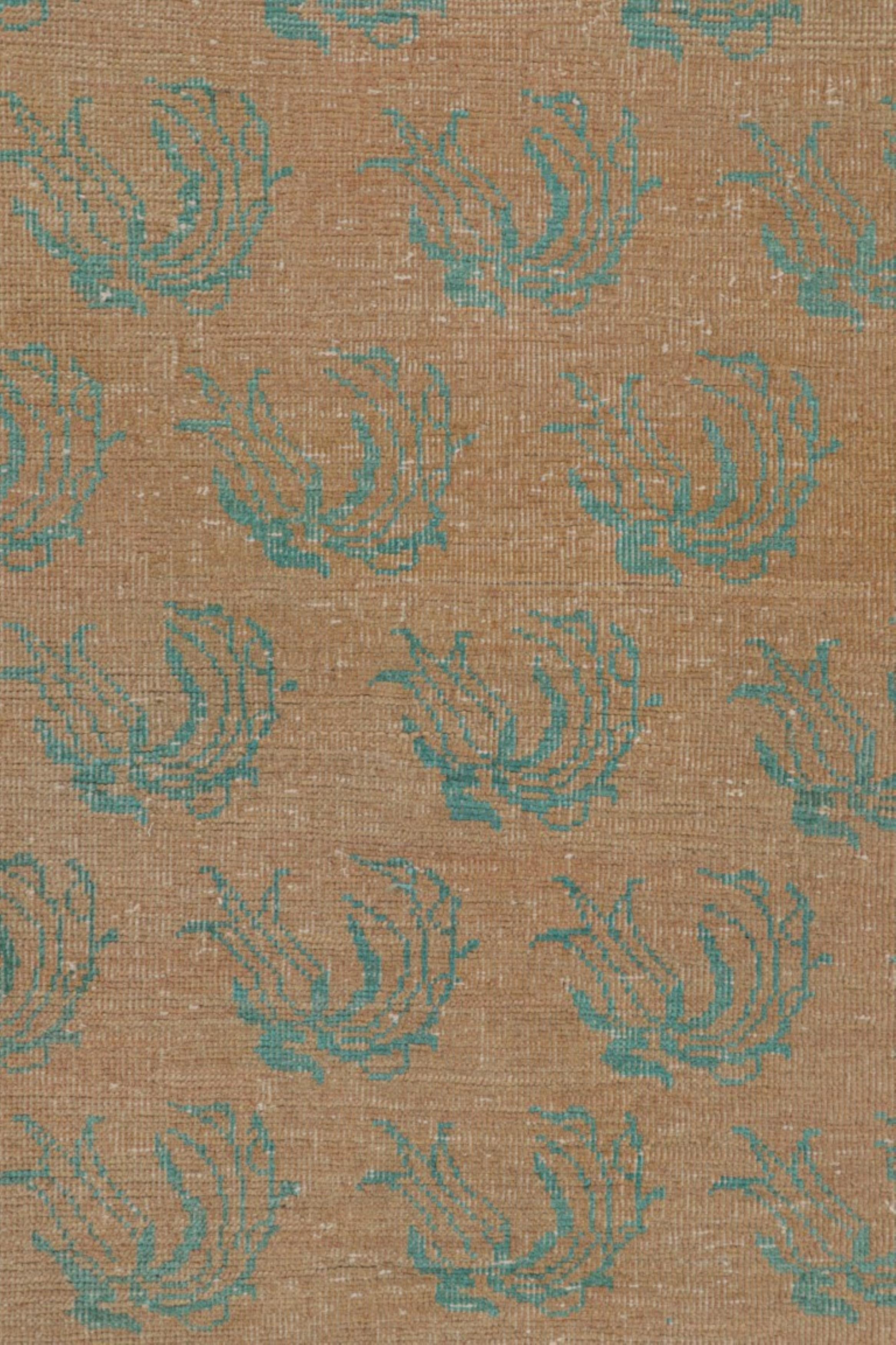 Hand-Knotted Vintage Turkish Kars Runner Rug in Beige-Brown with Blue Patterns  Rug & Kilim For Sale