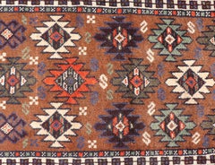 Vintage Turkish Kars Runner with Tribal Motif Design in Orange-Brown Colors