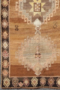 Vintage Turkish Kars Tribal Medallion Runner in Camel, Brown, and Taupe