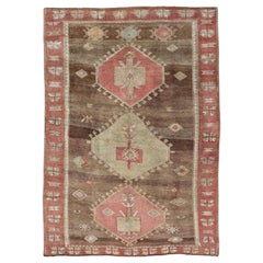 Vintage Turkish Kars Tribal Rug in Earthy Tones With Reds  8'2 x 11'10