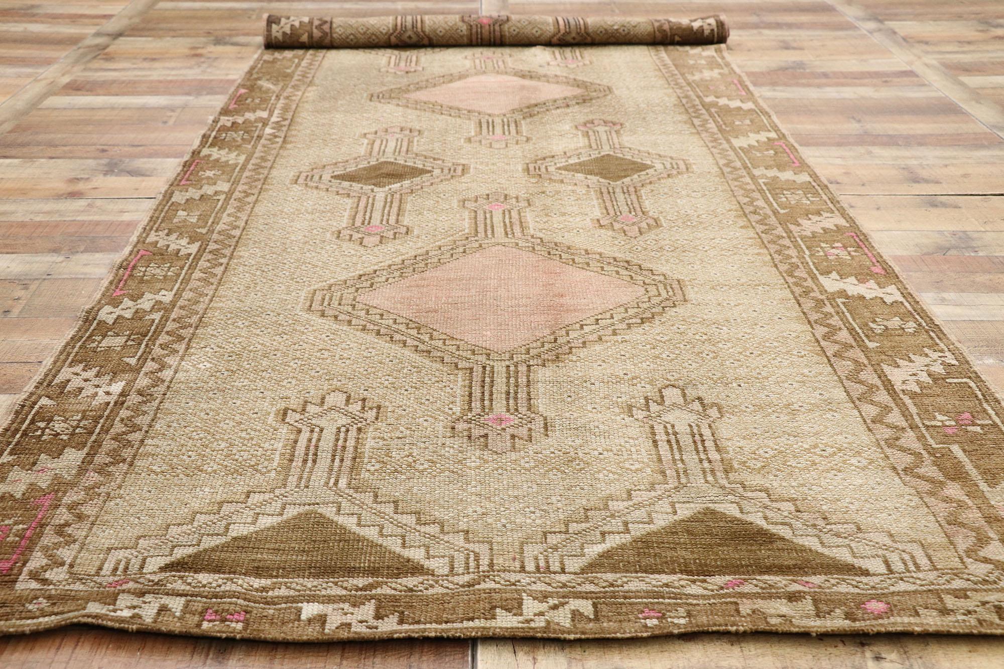 Wool Vintage Turkish Kars Gallery Rug with Modern Bohemian Mission Style For Sale