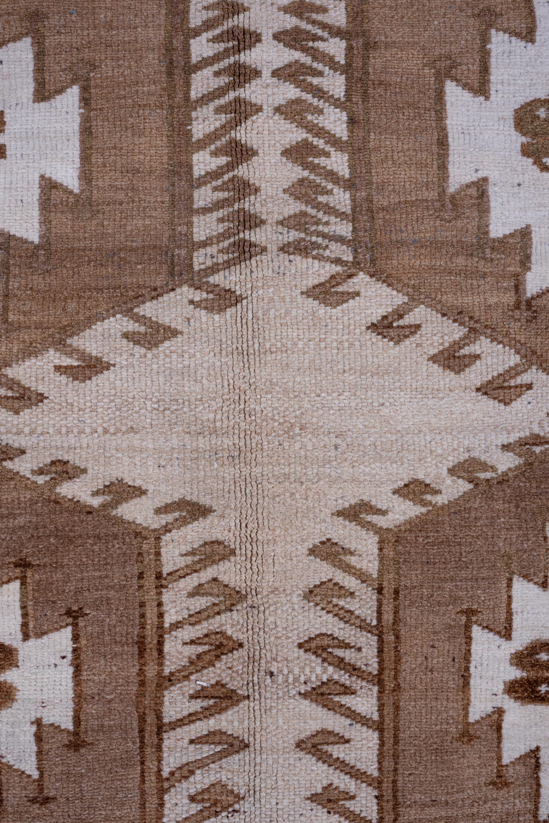 Annodato a mano Kars turco vintage con campo ecrù e bordo Zig Zag in vendita