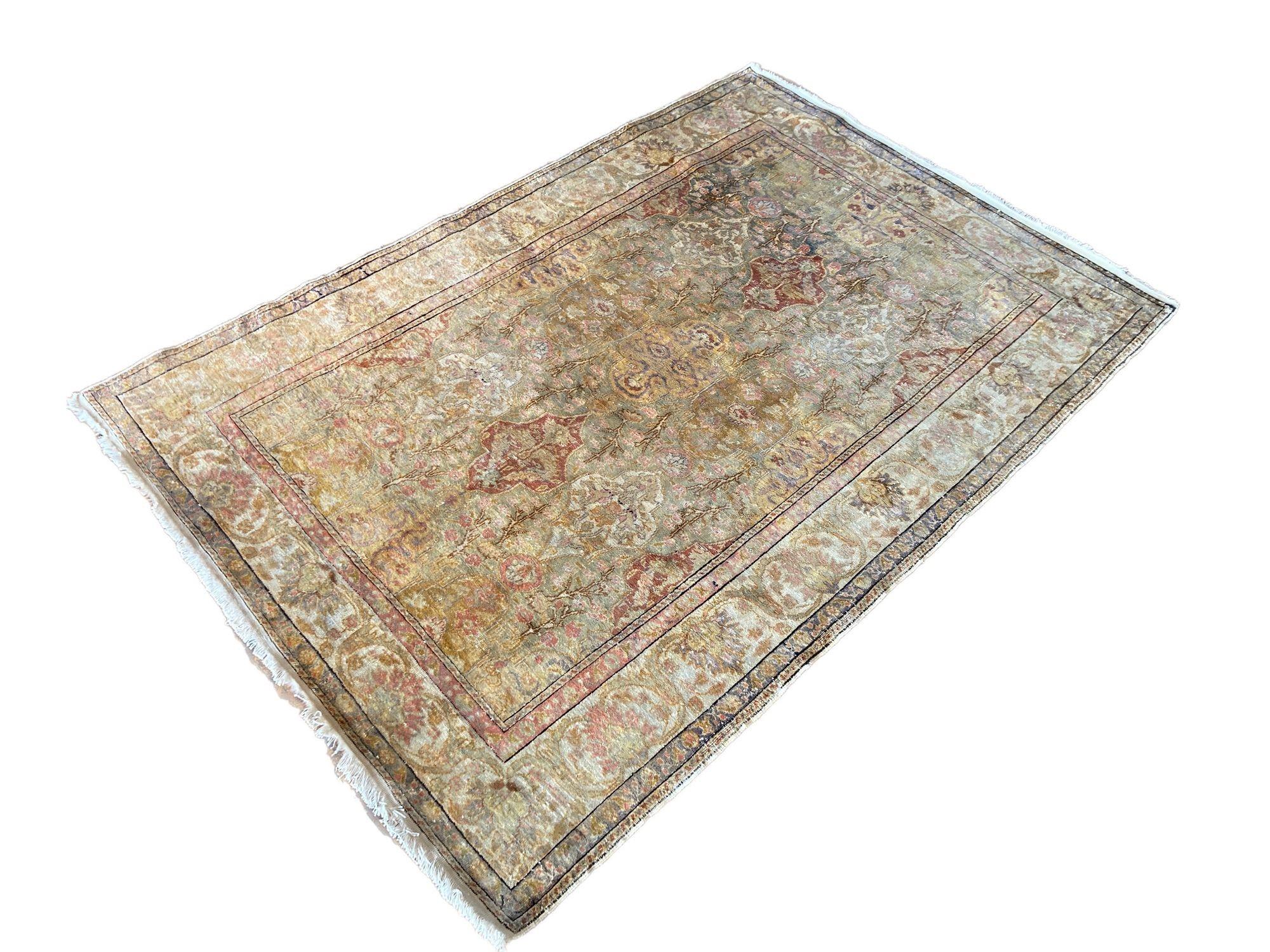 Turco Tappeto vintage in seta Kayseri 1,65 m x 1,16 m in vendita