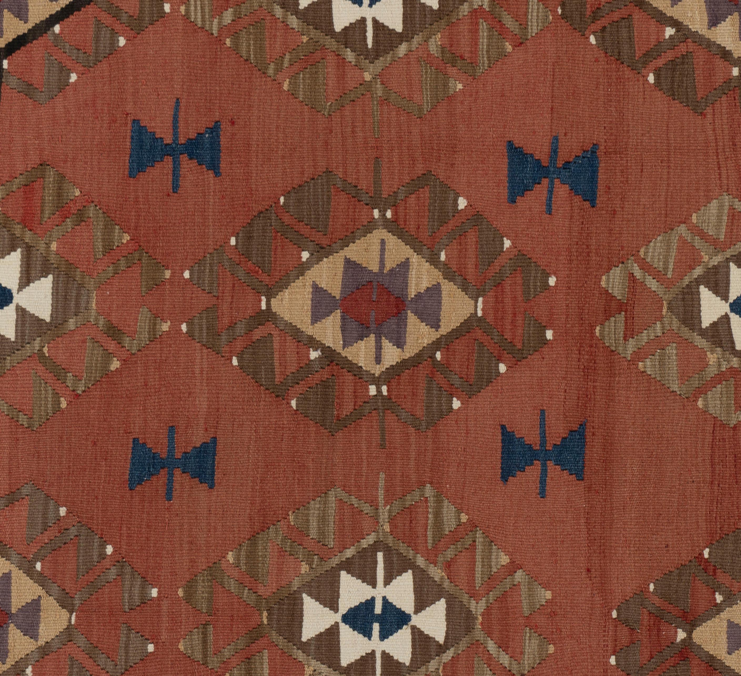 Vintage Turkish Kilim 3'8 X 5'7. This vintage Turkish flat weave Kilim is hand-woven. The simplicity and boldness of this piece can also give a contemporary feel and is able to look at home in both a modern and traditional setting. The geometric