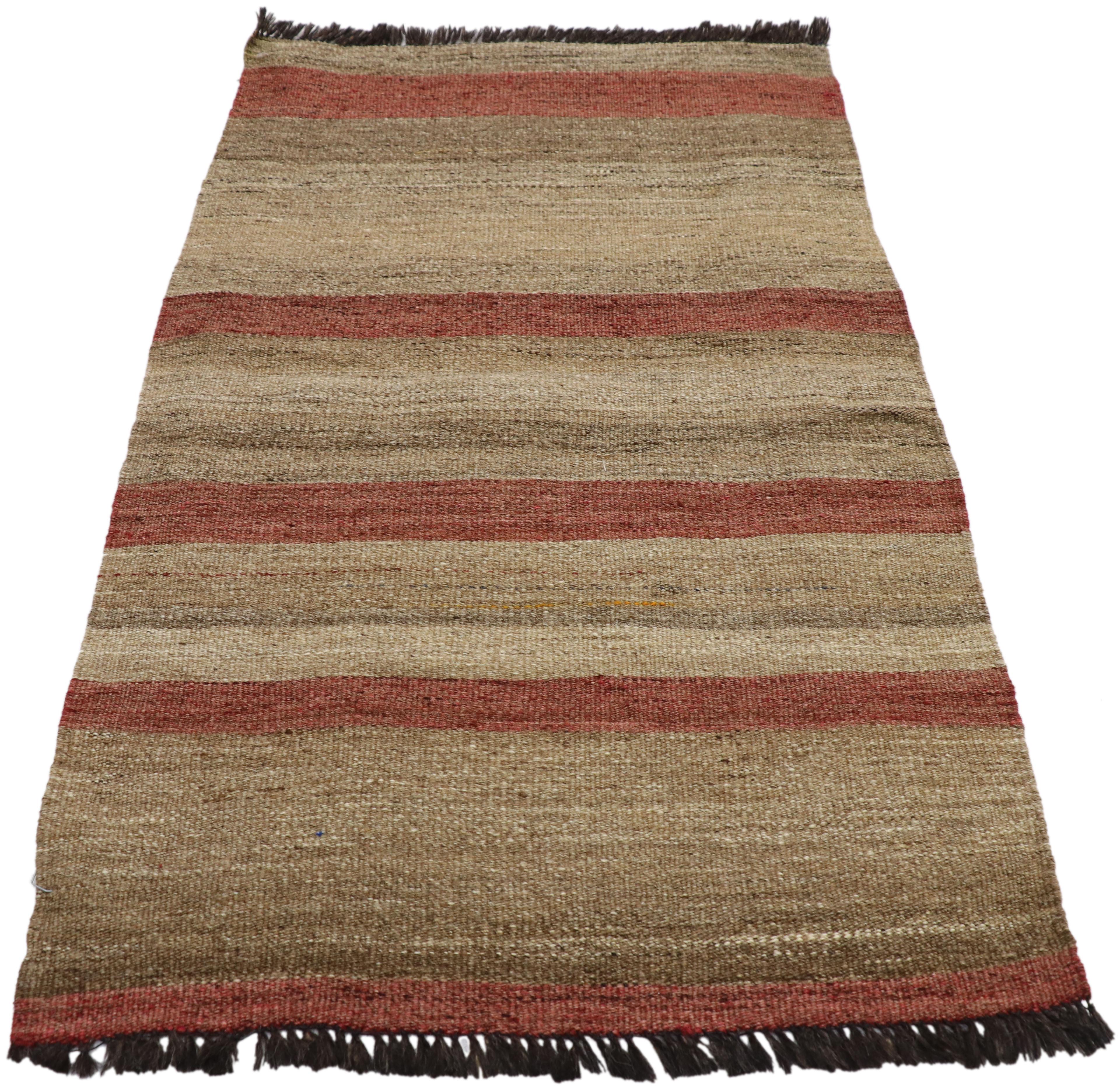 Hand-Woven Vintage Turkish Kilim Accent Rug with Earth Tone Colors, Small Flat-Weave Rug