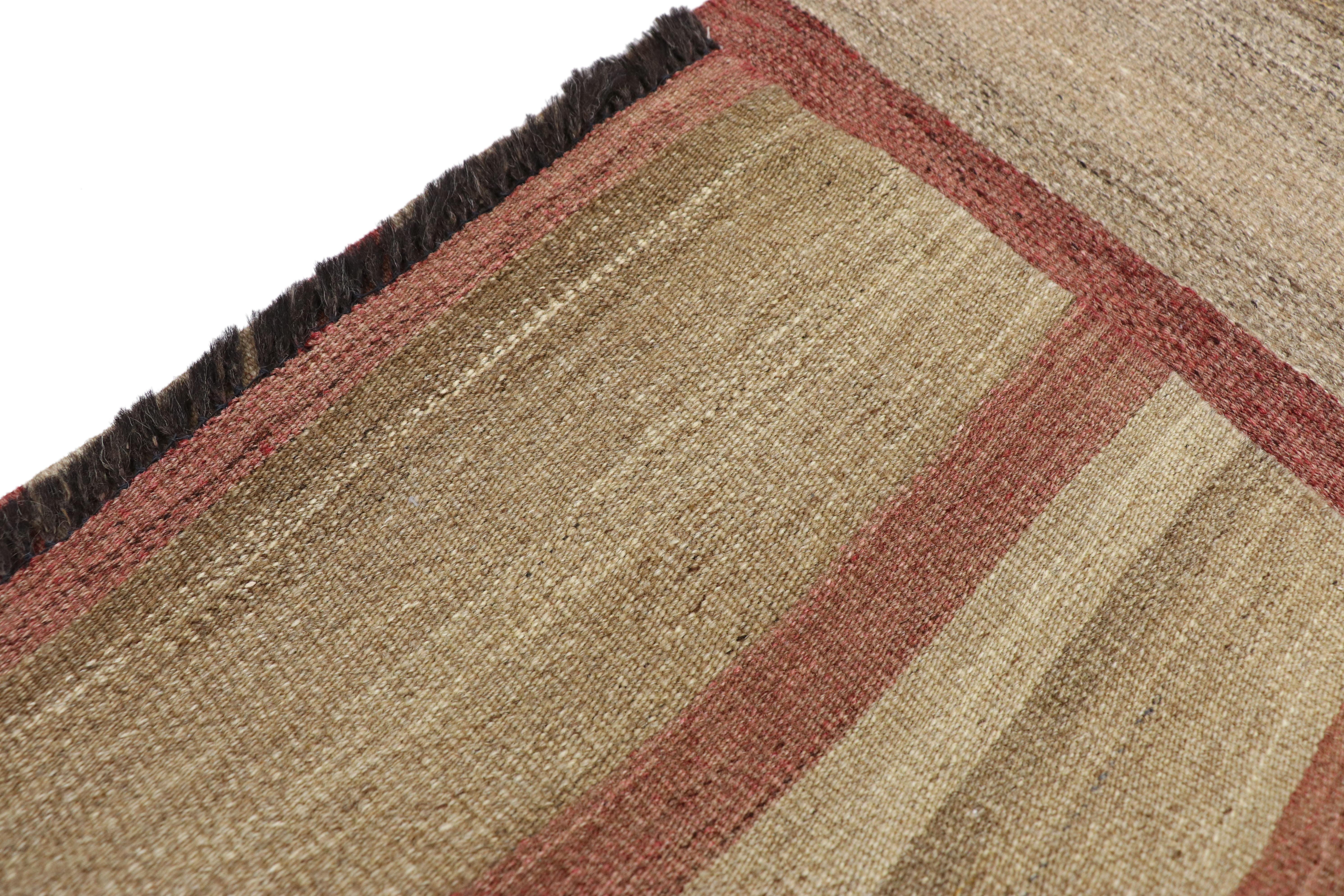 20th Century Vintage Turkish Kilim Accent Rug with Earth Tone Colors, Small Flat-Weave Rug
