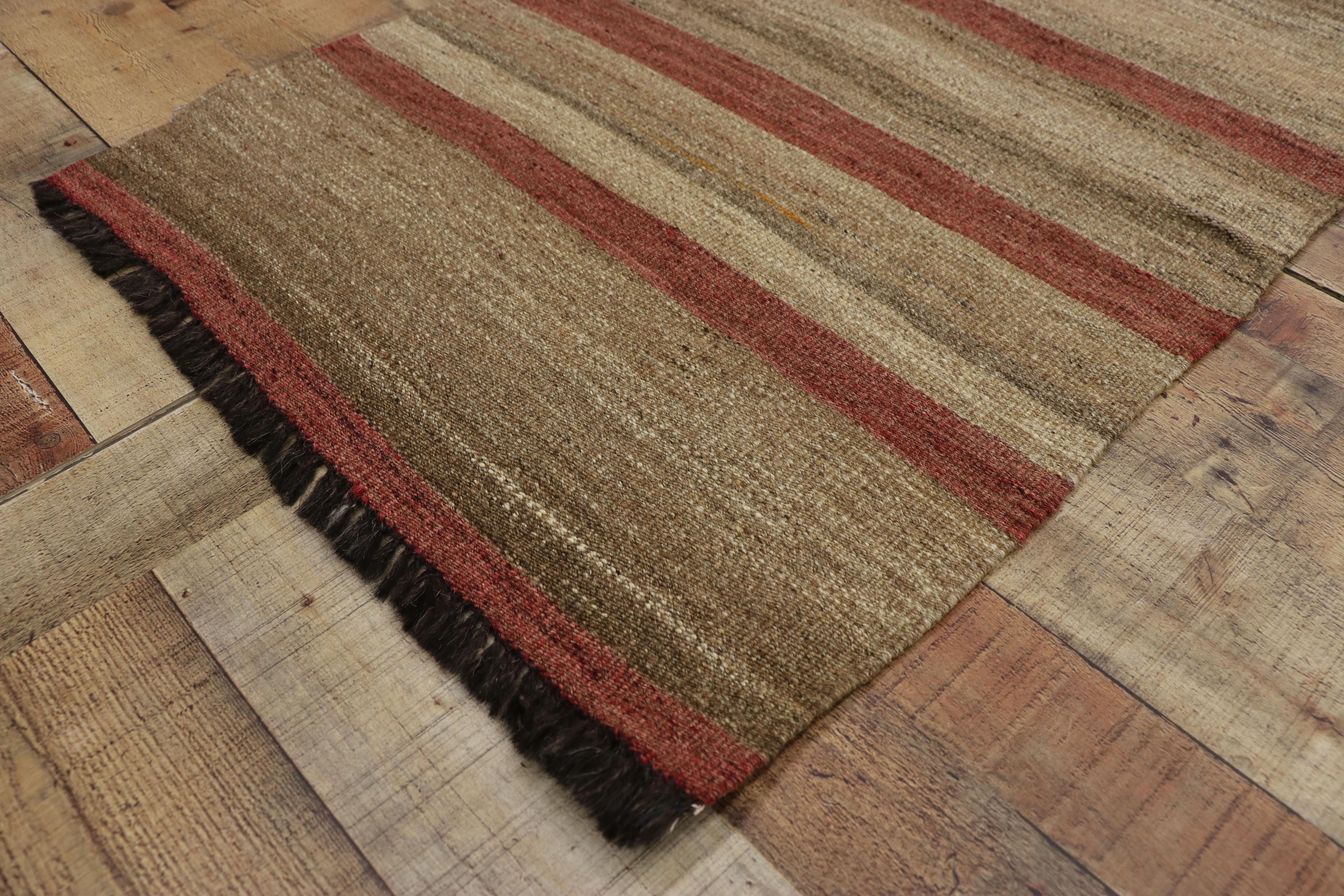 Wool Vintage Turkish Kilim Accent Rug with Earth Tone Colors, Small Flat-Weave Rug