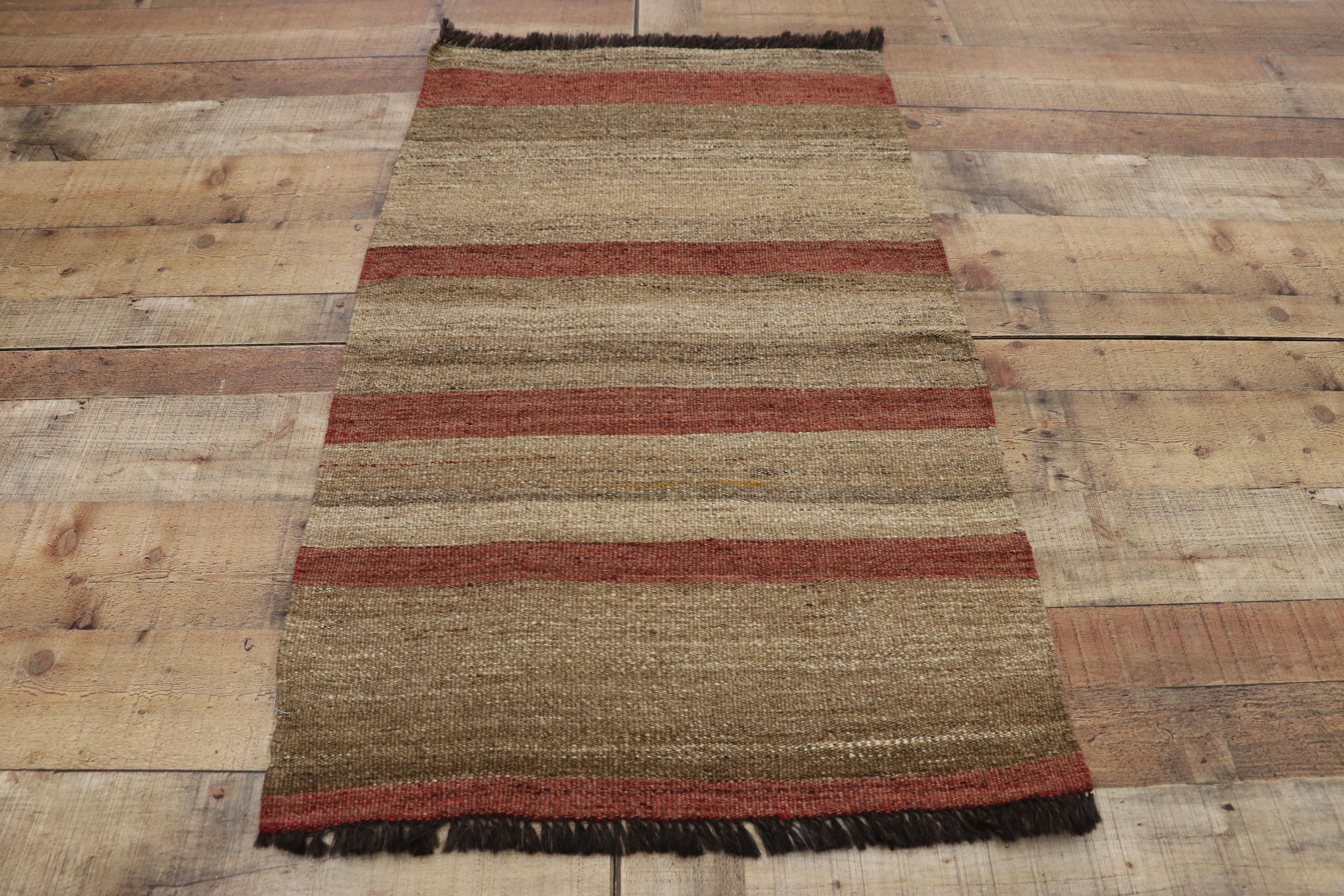 Vintage Turkish Kilim Accent Rug with Earth Tone Colors, Small Flat-Weave Rug 1