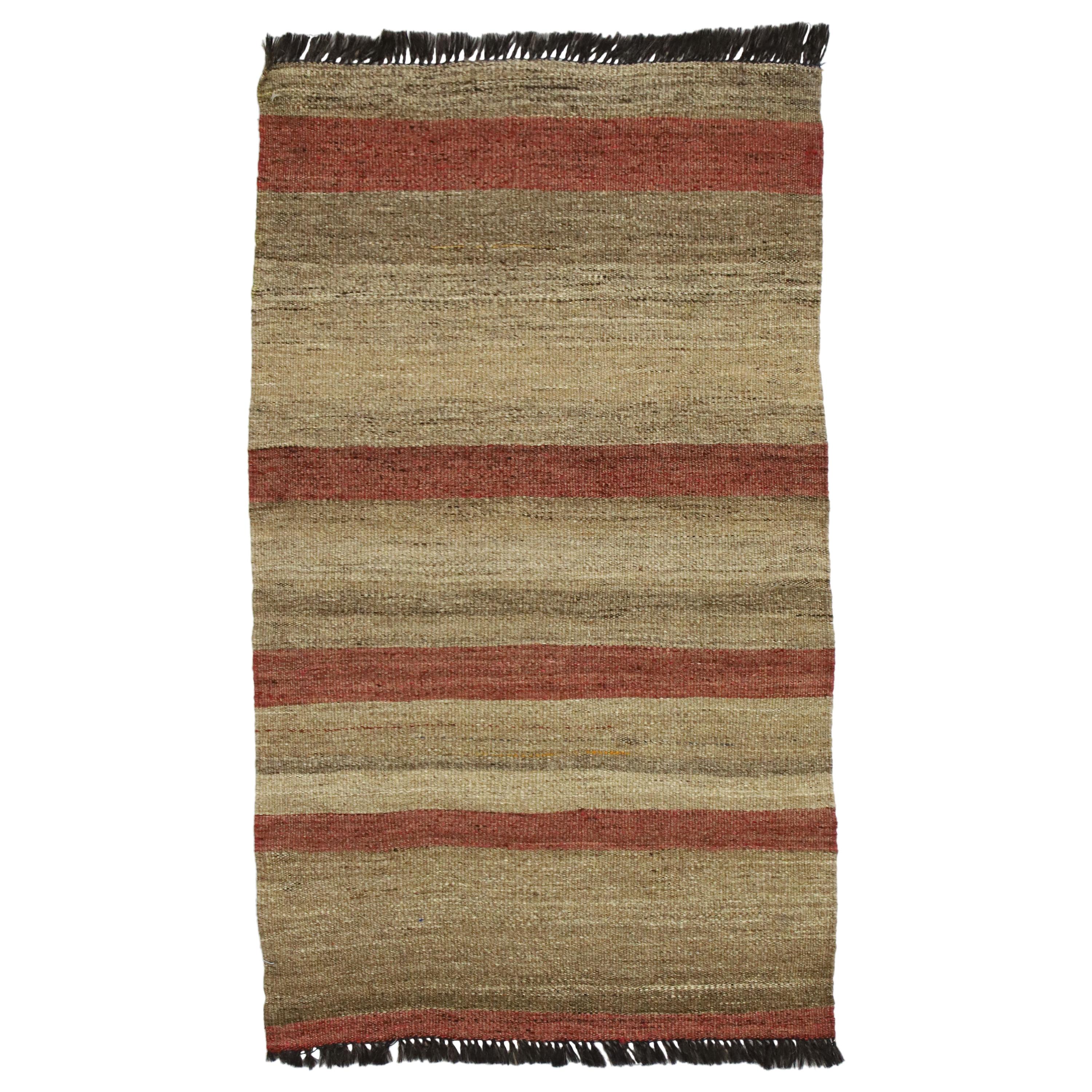 Vintage Turkish Kilim Accent Rug with Earth Tone Colors, Small Flat-Weave Rug