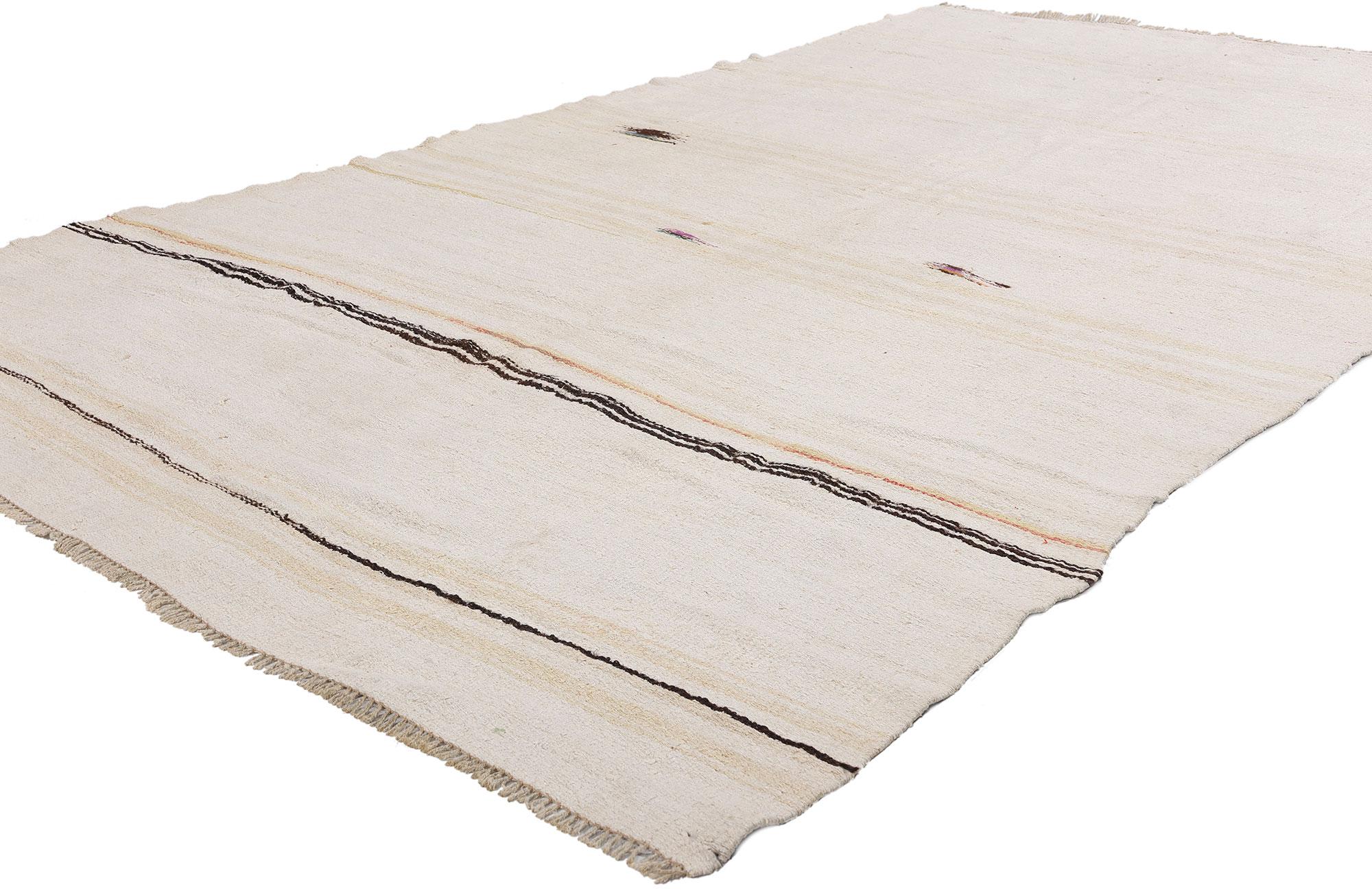 52621 Vintage Turkish Kilim Area Rug, 05'09 x 09'11. Soft as the whispers of Anatolian winds and woven with the quiet elegance of tradition, this vintage Turkish kilim rug embodies the beauty of simplicity. Crafted from hand-spun wool, its undyed