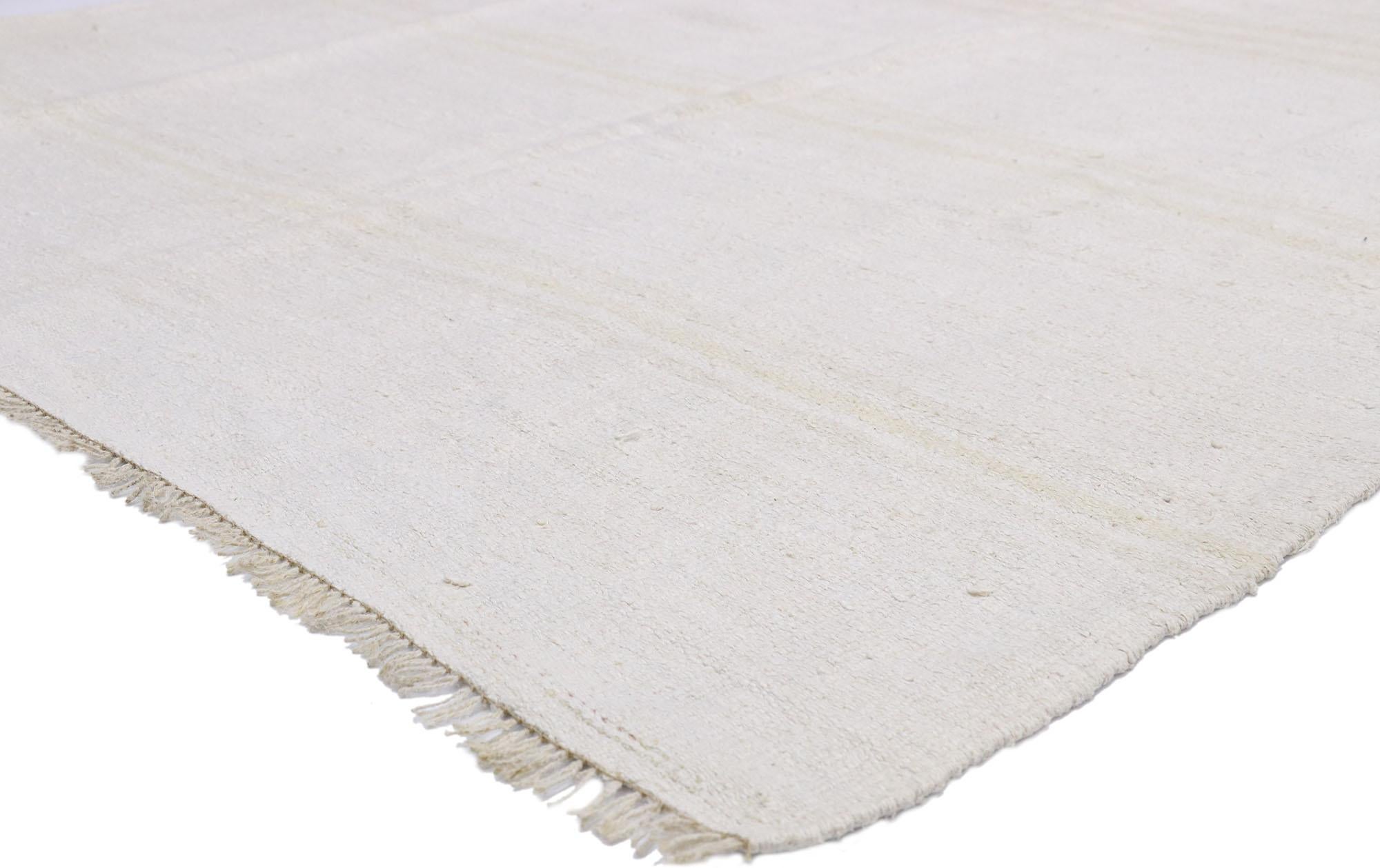 52621, vintage Turkish Kilim area rug with Organic Modern style. The neutral hues and clean sophistication in this handwoven wool vintage Turkish Kilim area rug beautifully embodies Organic Modern style. It features a series of horizontal lines