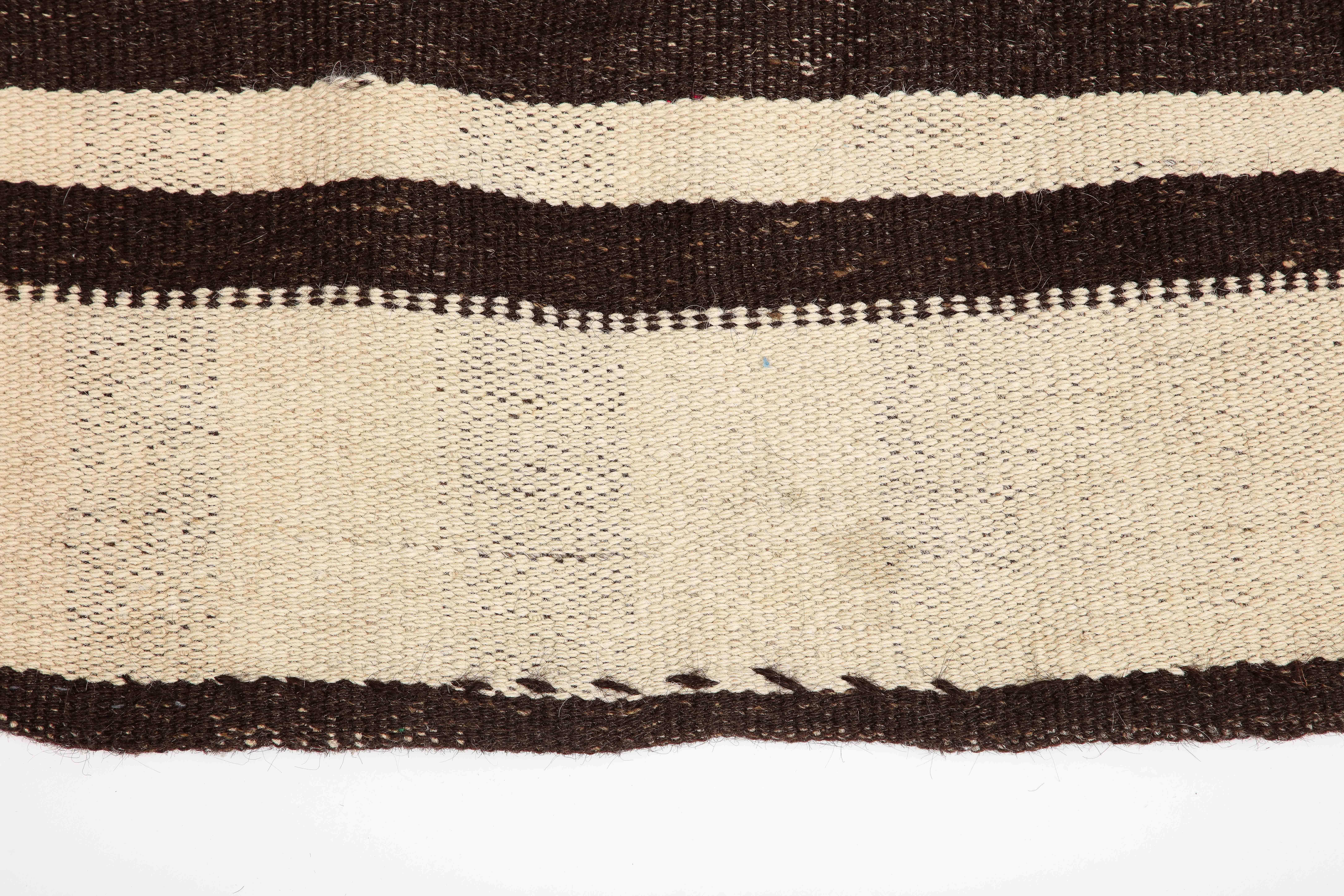Vintage Turkish Kilim Brown Striped Wool Rug For Sale 6