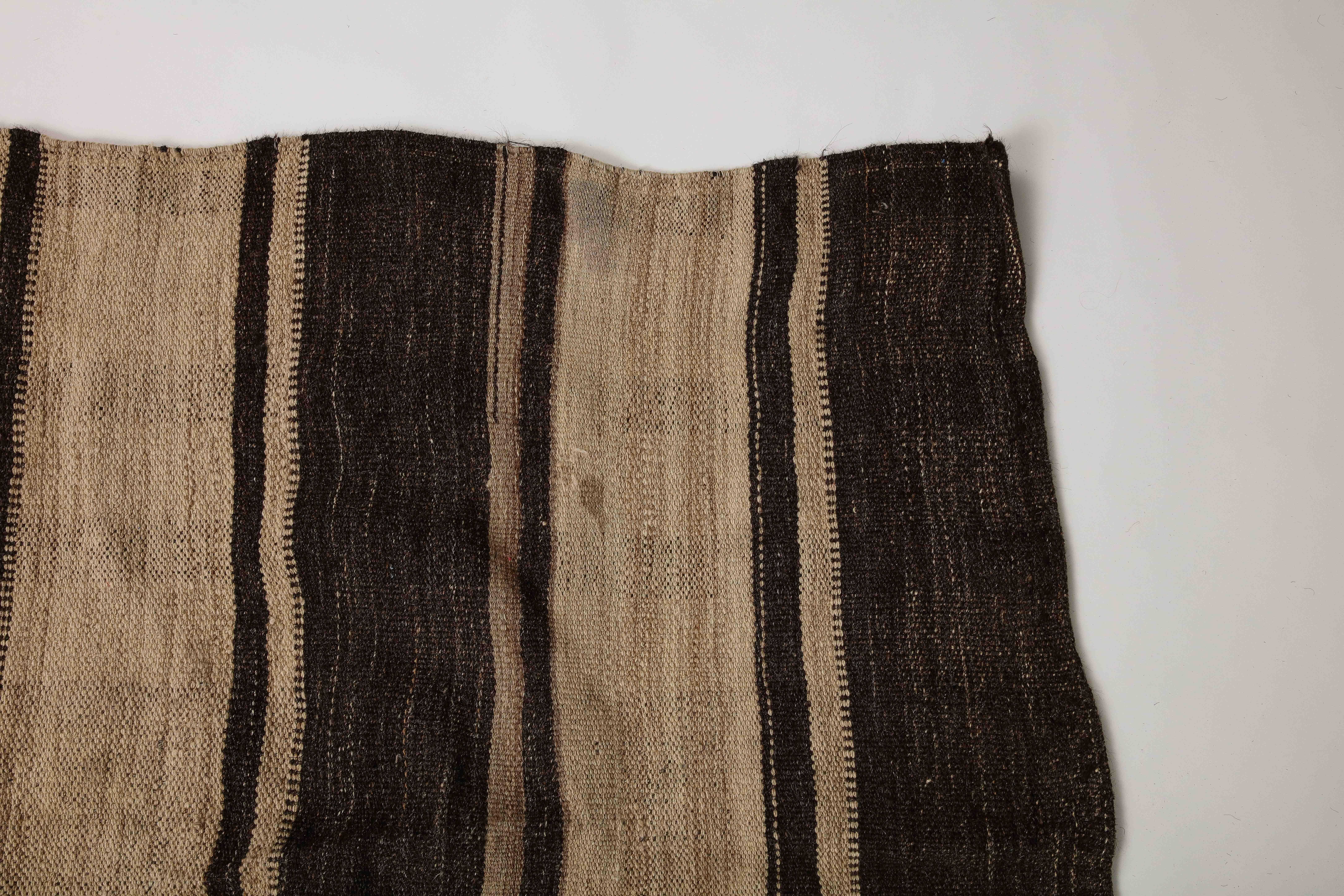 Vintage Turkish Kilim Brown Striped Wool Rug For Sale 8