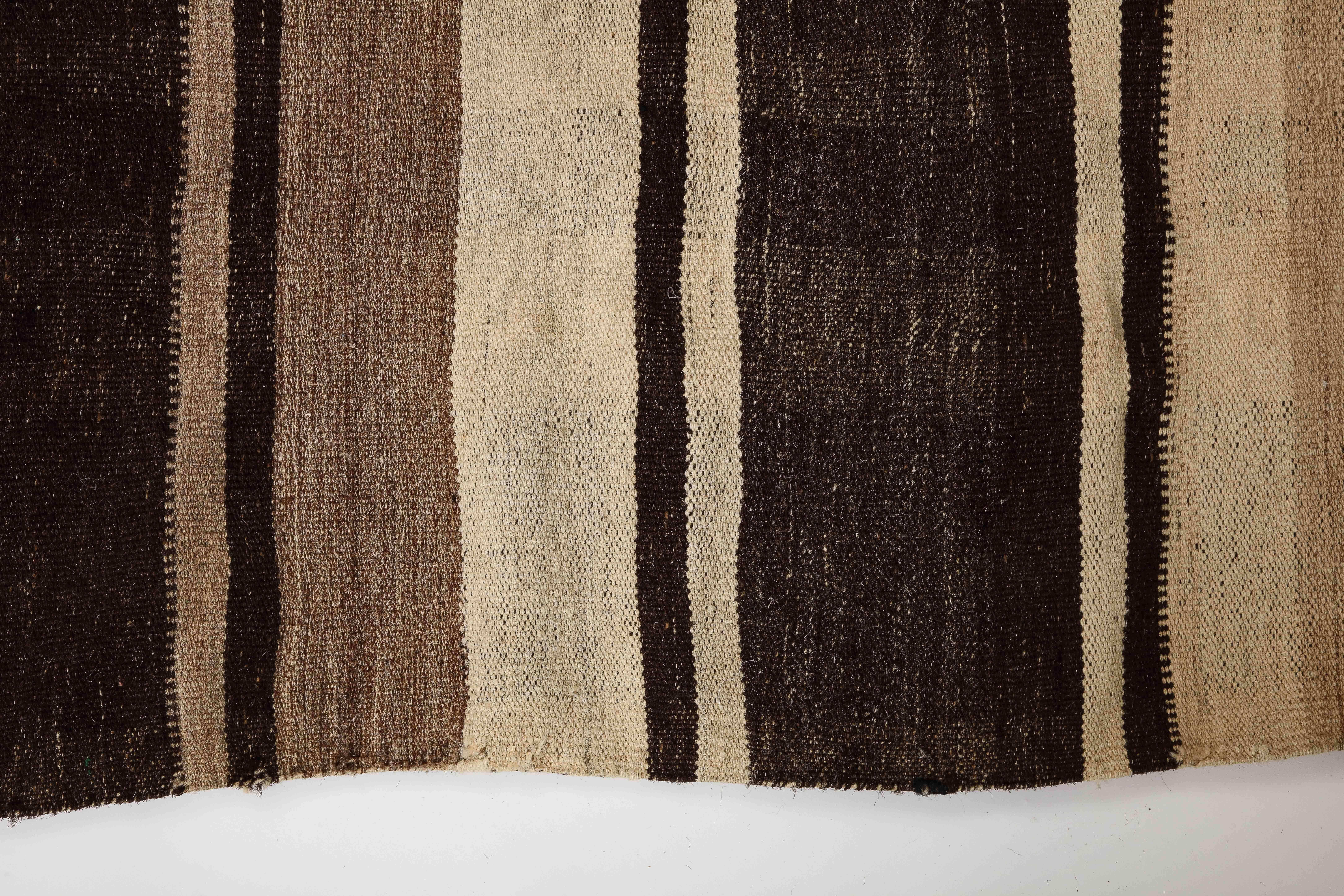 Vintage Turkish Kilim Brown Striped Wool Rug For Sale 10