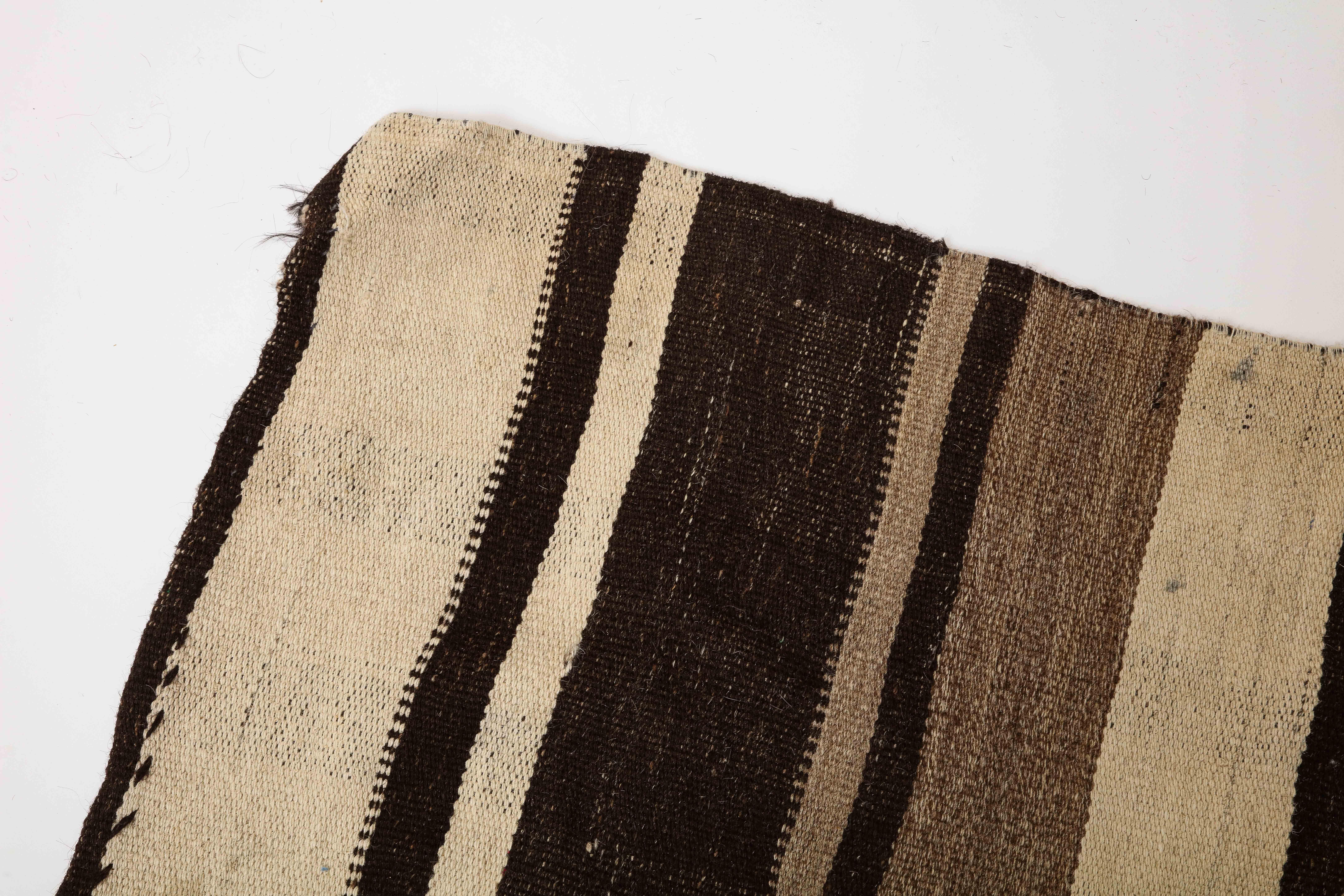 Vintage Turkish Kilim Brown Striped Wool Rug For Sale 11