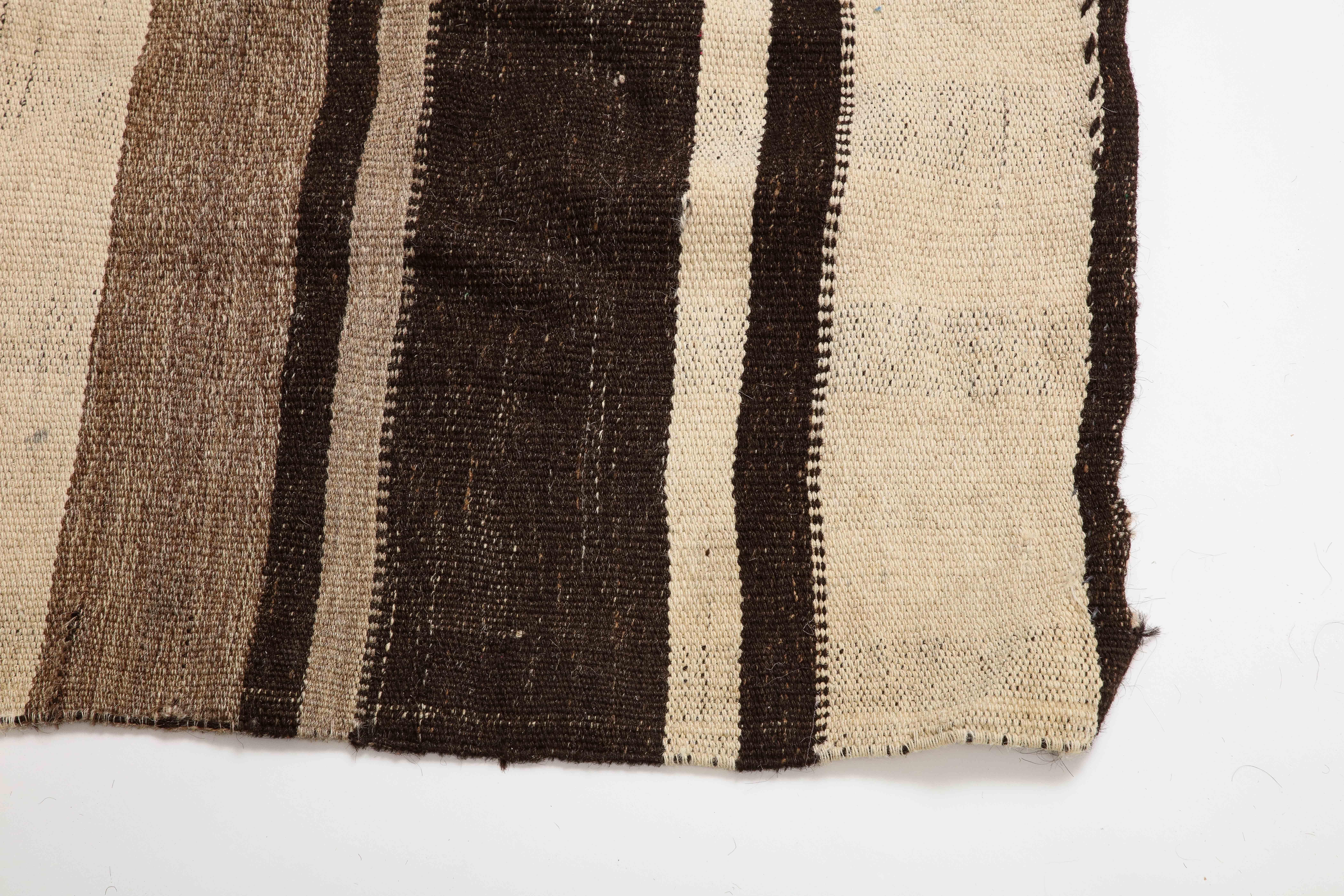 Vintage Turkish Kilim Brown Striped Wool Rug For Sale 5