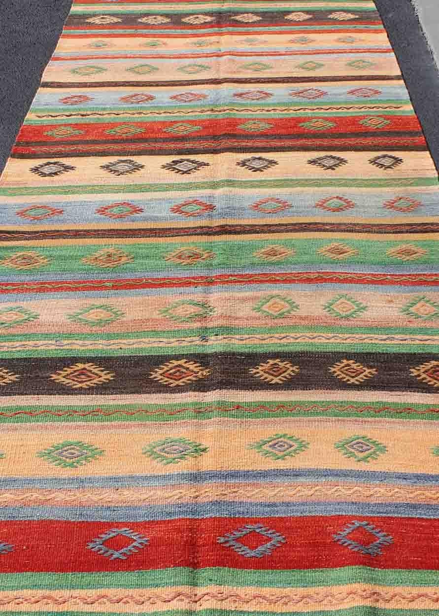 Vintage Turkish Kilim Carpet with Colorful Geometric Stripe Design For Sale 3