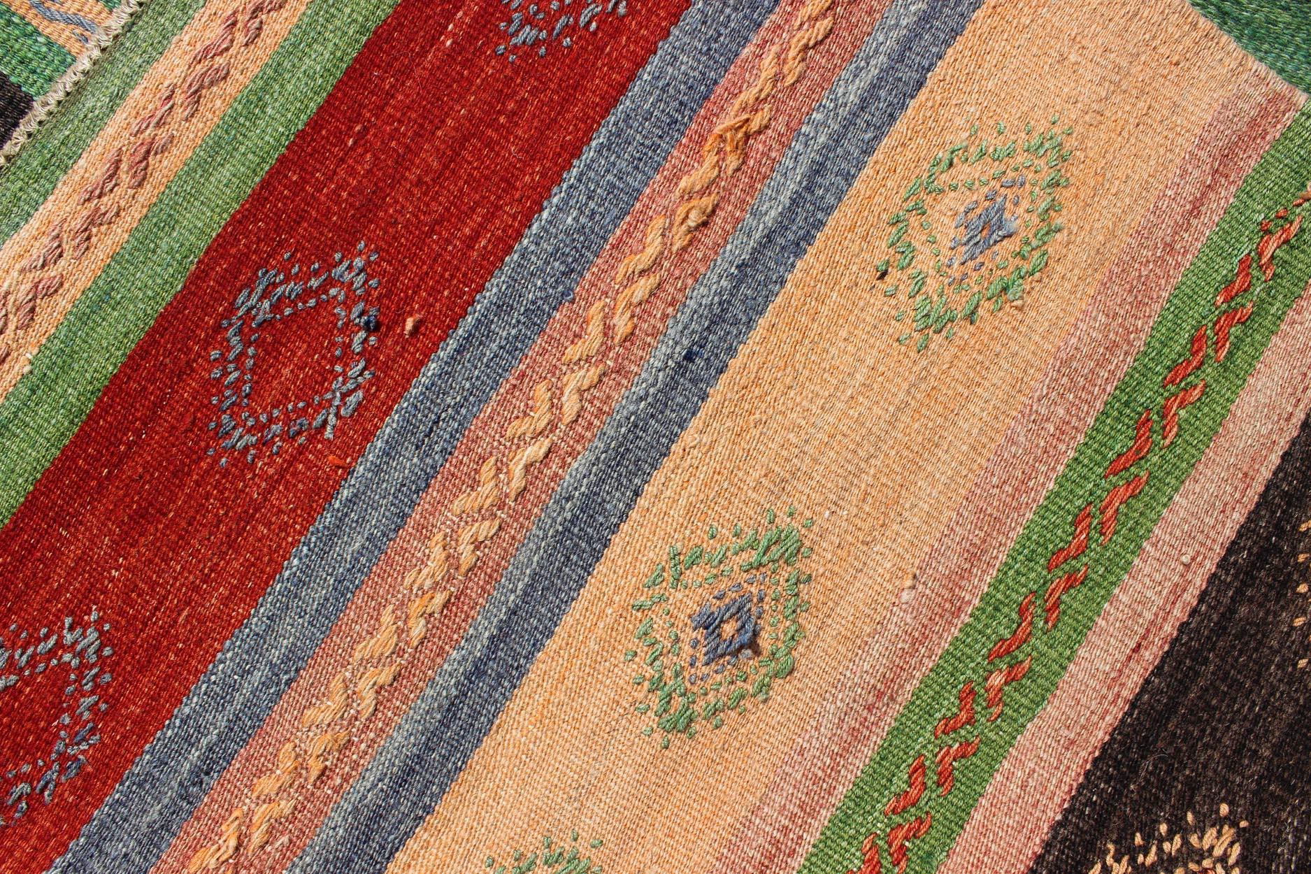 Vintage Turkish Kilim Carpet with Colorful Geometric Stripe Design For Sale 4