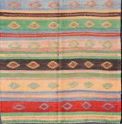 Vintage Turkish Kilim Carpet with Colorful Geometric Stripe Design