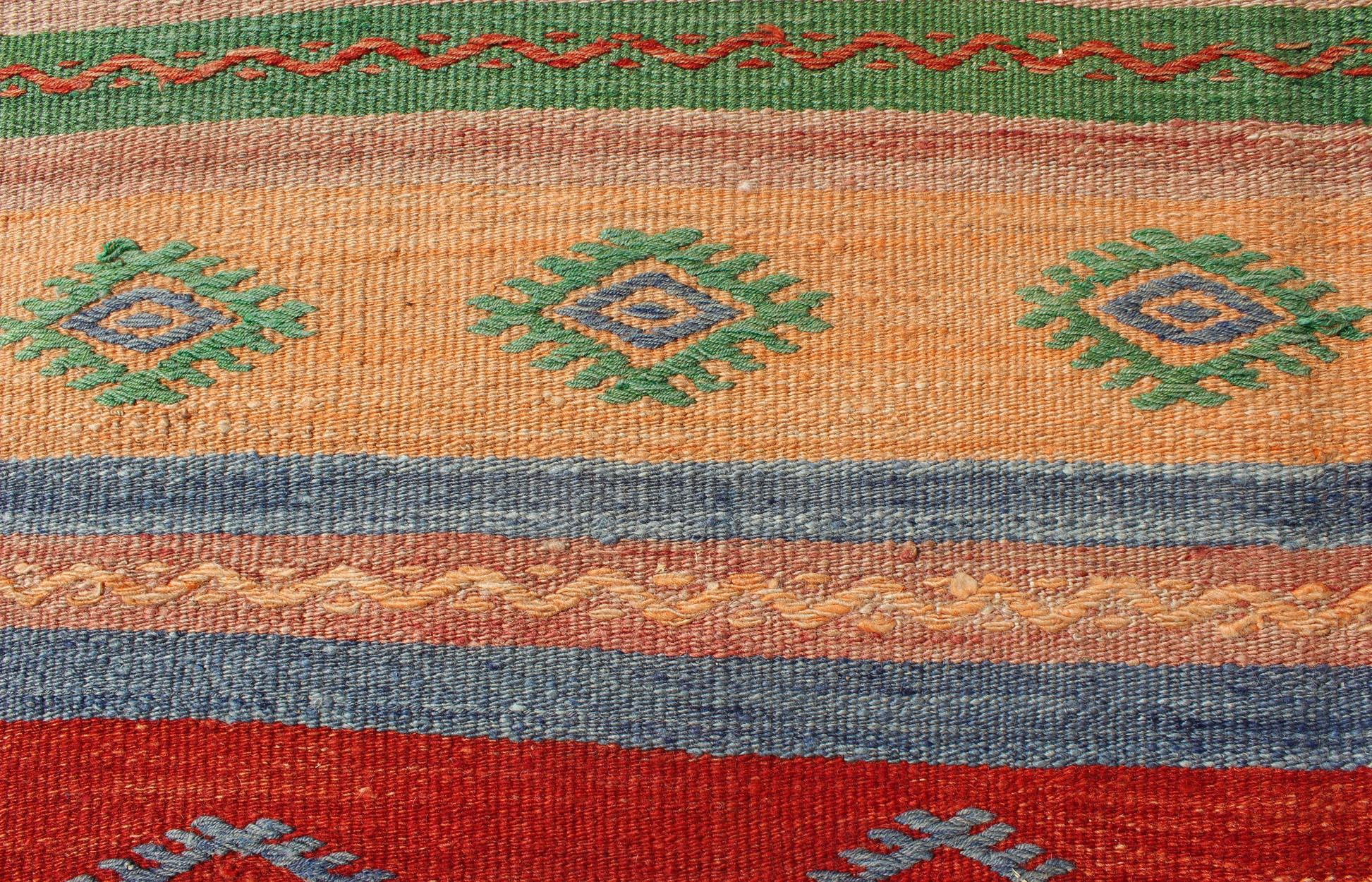 Vintage Turkish Kilim Carpet with Colorful Geometric Stripe Design For Sale 1