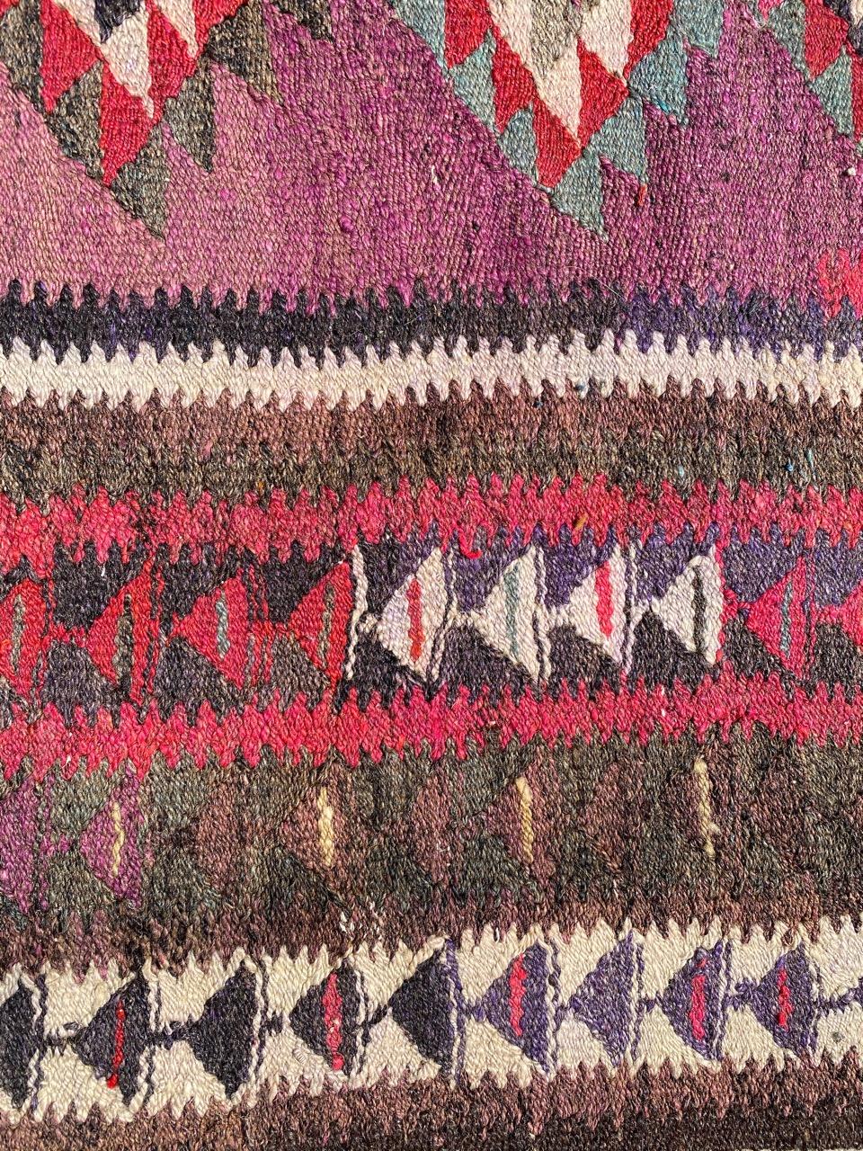 Wool Vintage Turkish Kilim Flat Runner For Sale