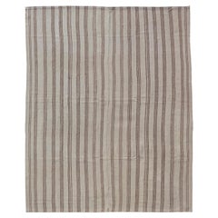 Vintage Turkish Kilim Flat-Weave in Neutral Tones of Cream & Brown Stripes