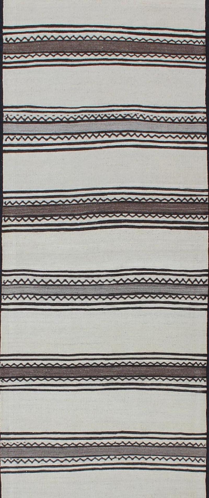 Hand-Woven Vintage Turkish Kilim Flat-Weave Runner with Modern Stripe Design For Sale