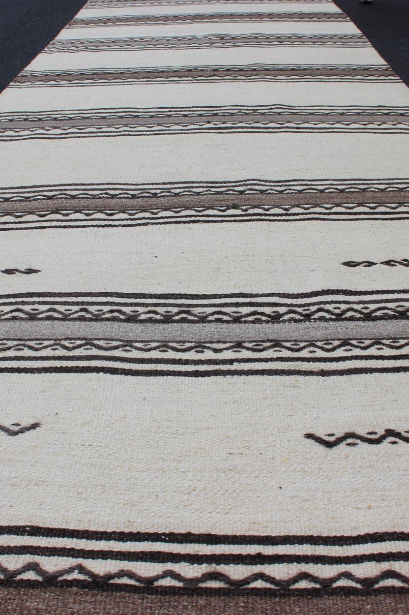 Vintage Turkish Kilim Flat-Weave Runner with Modern Stripe Design For Sale 1