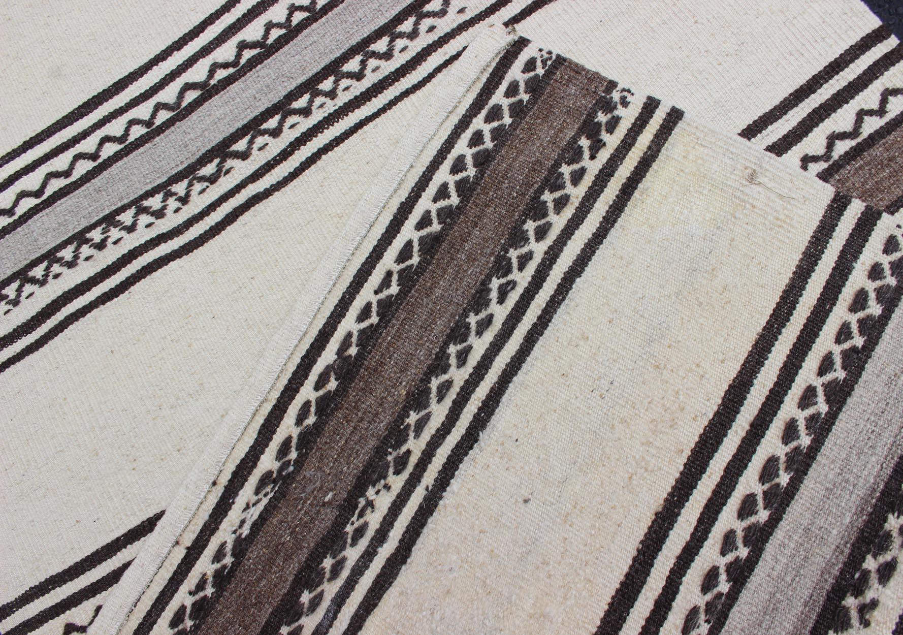 Vintage Turkish Kilim Flat-Weave Runner with Modern Stripe Design For Sale 2