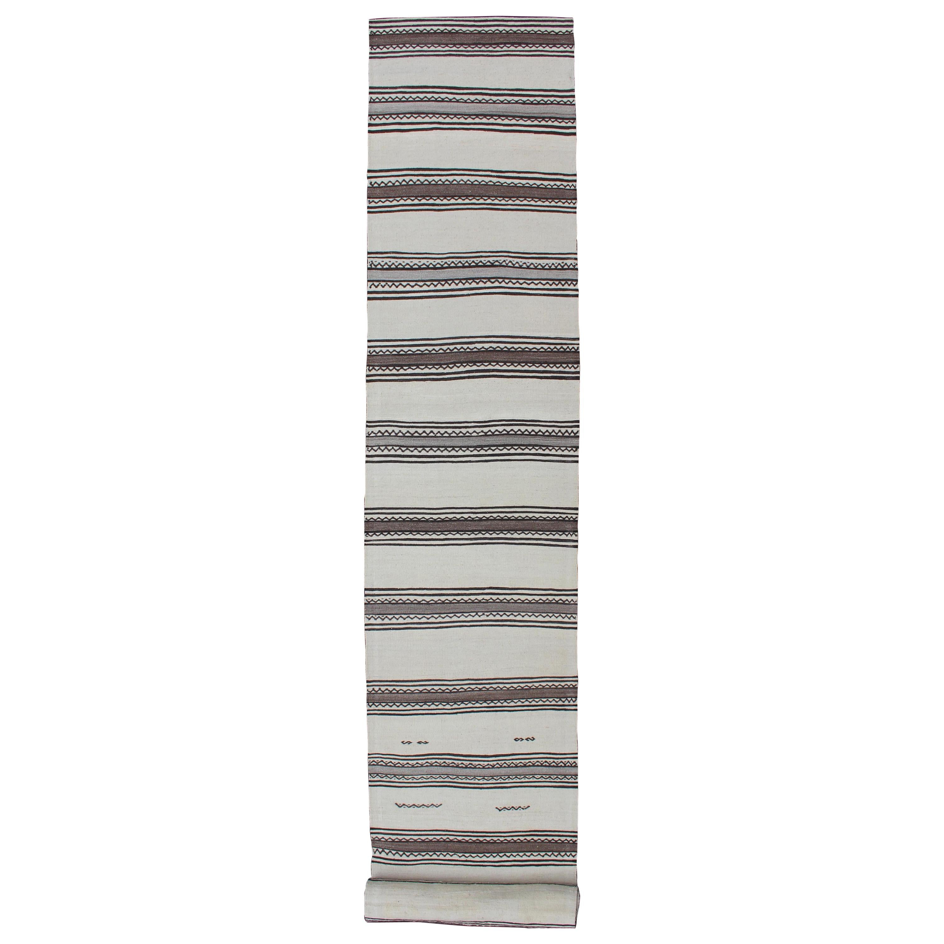 Vintage Turkish Kilim Flat-Weave Runner with Modern Stripe Design For Sale