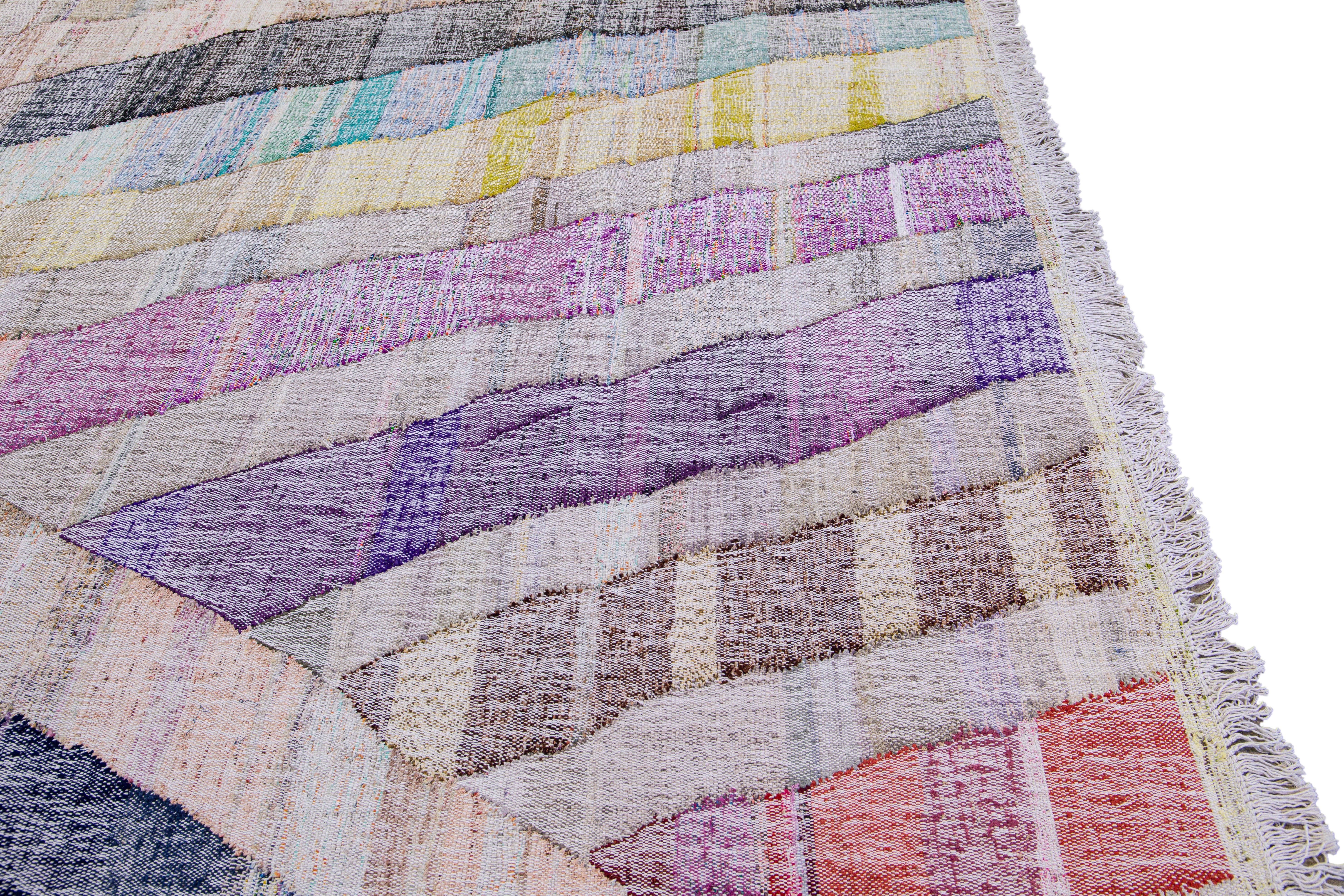 Vintage Turkish Kilim Flatweave Geometric Multicolor Wool Rug For Sale 2