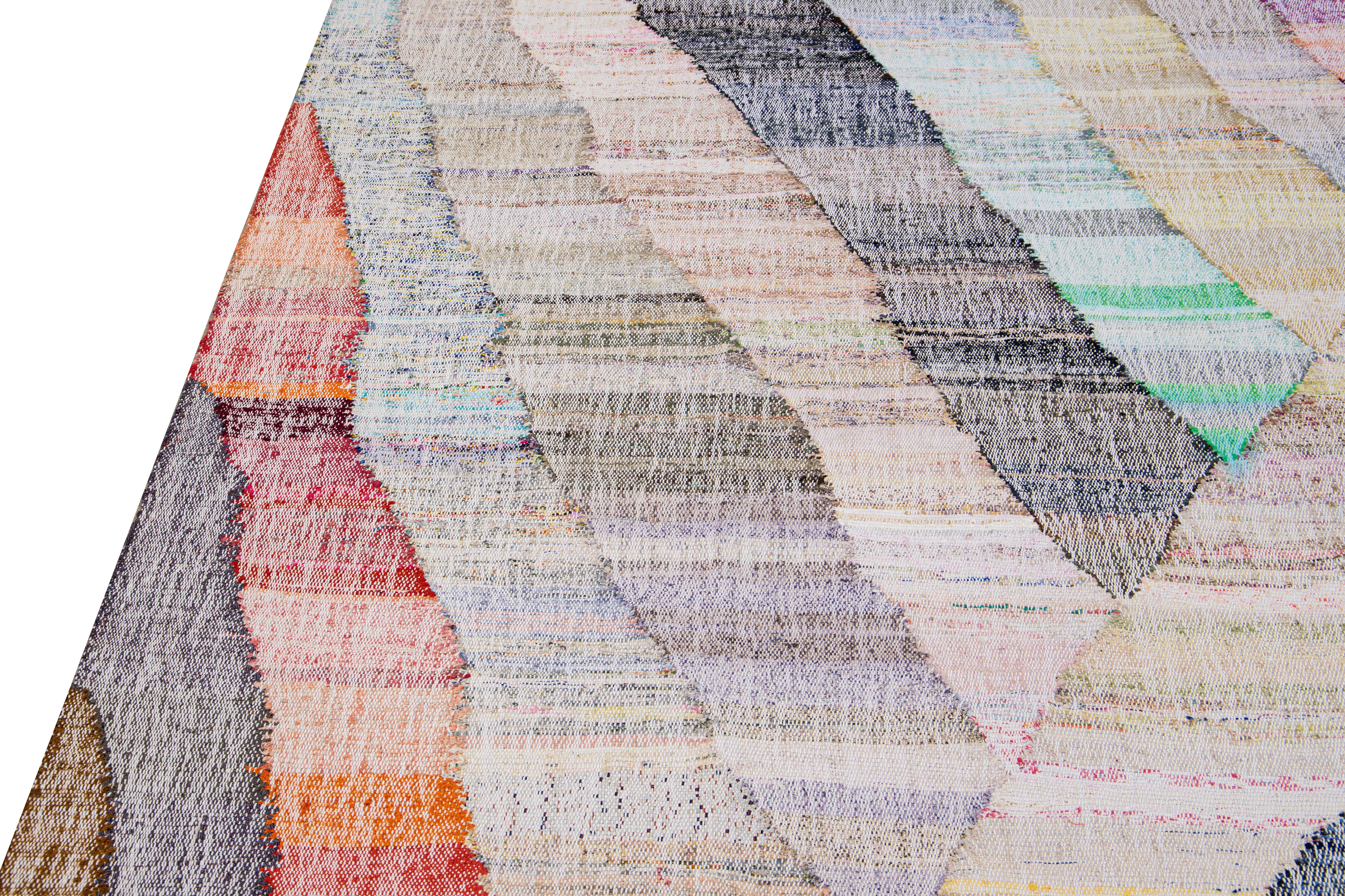 Vintage Turkish Kilim Flatweave Geometric Multicolor Wool Rug For Sale 3