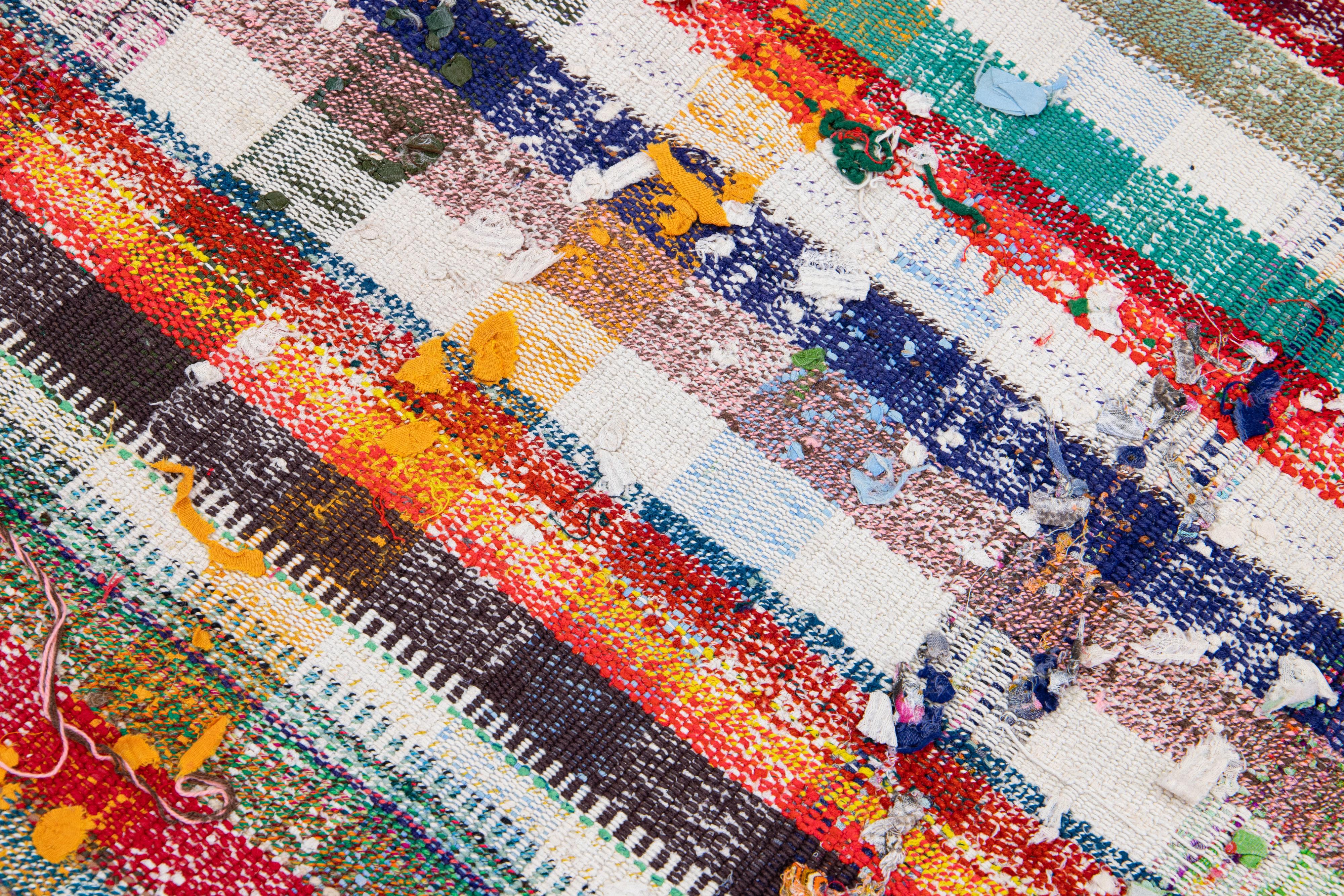 Vintage Turkish Kilim Flatweave Wool Rug with Multicolor Geometric Pattern For Sale 4
