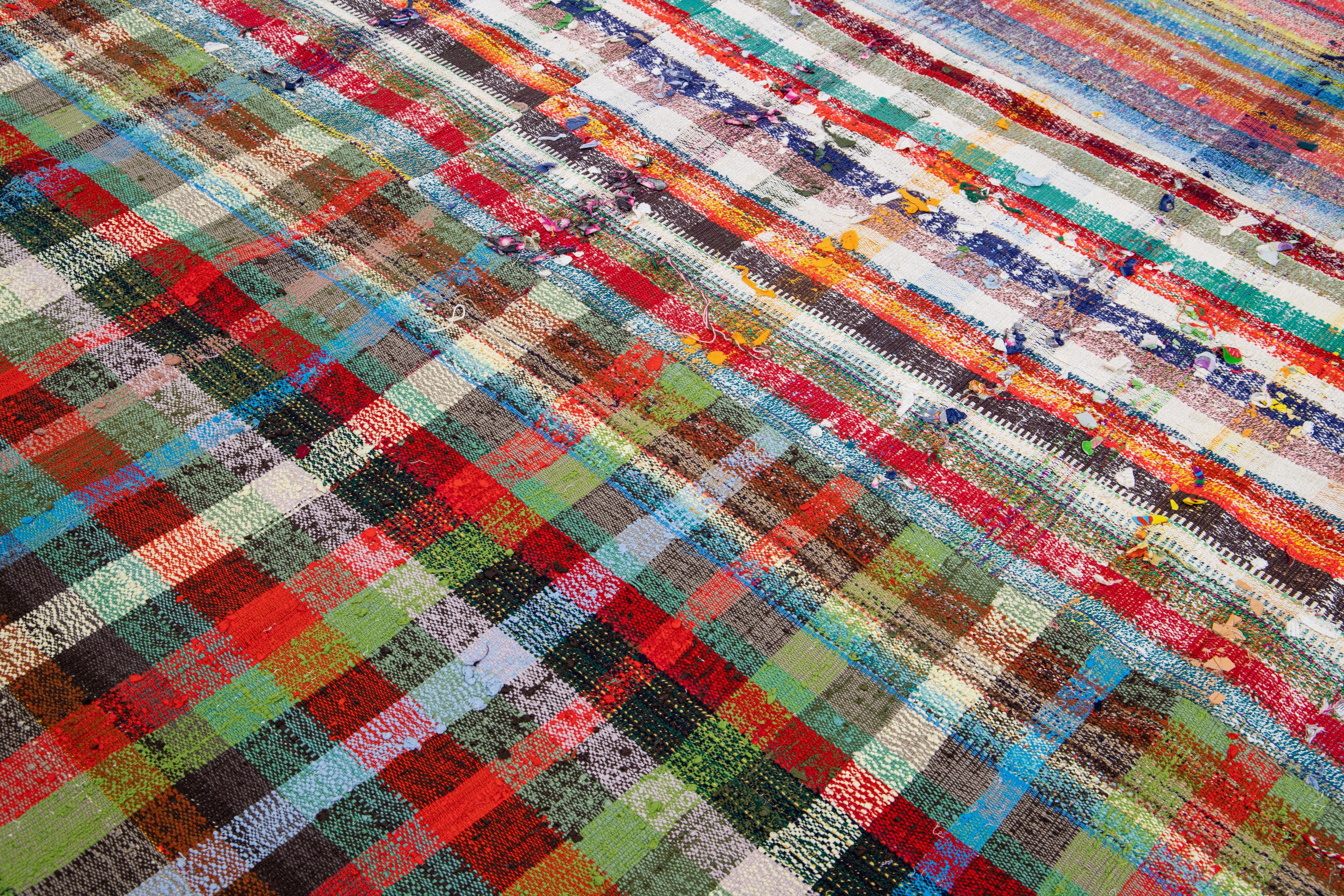 Vintage Turkish Kilim Flatweave Wool Rug with Multicolor Geometric Pattern For Sale 5