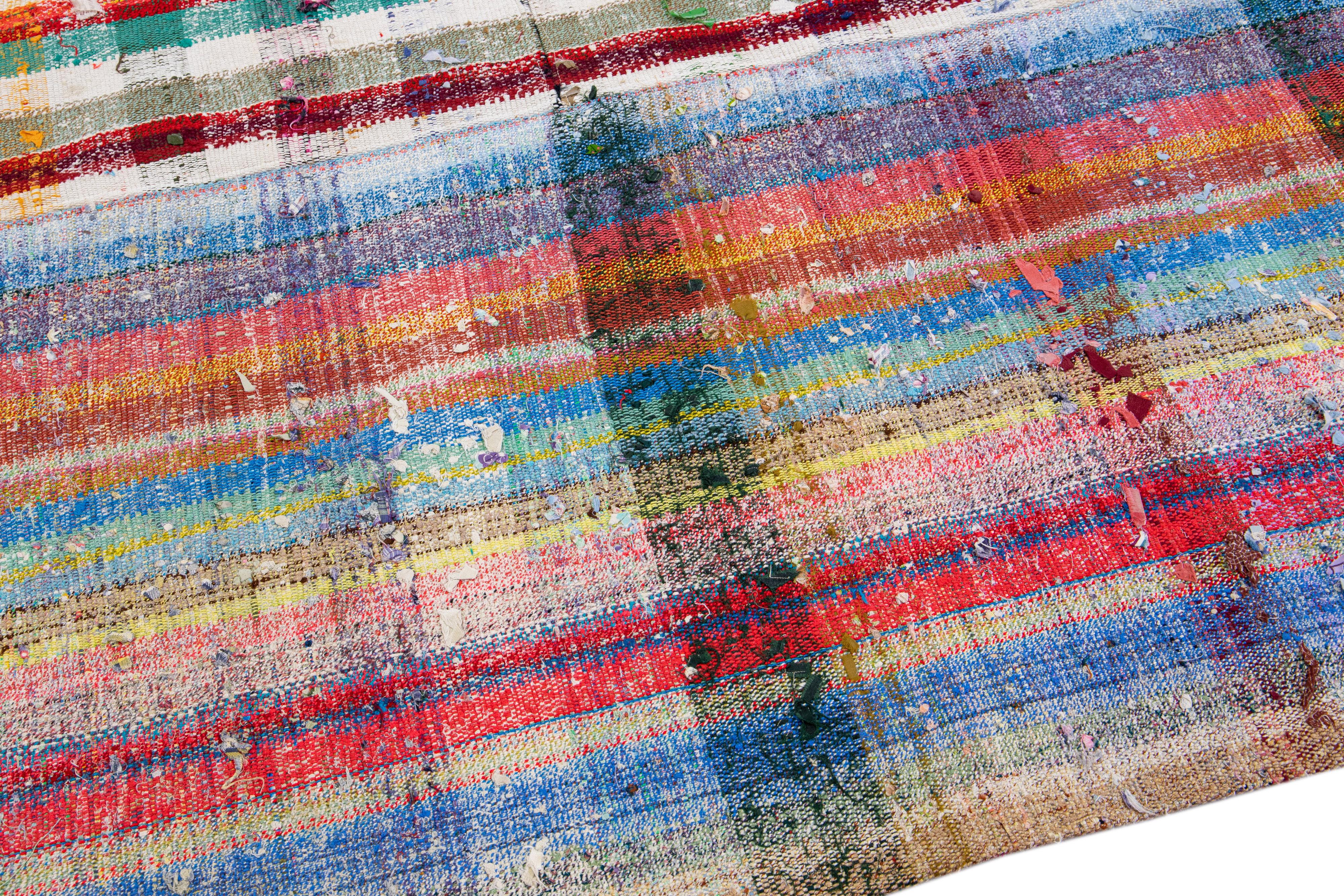 20th Century Vintage Turkish Kilim Flatweave Wool Rug with Multicolor Geometric Pattern For Sale
