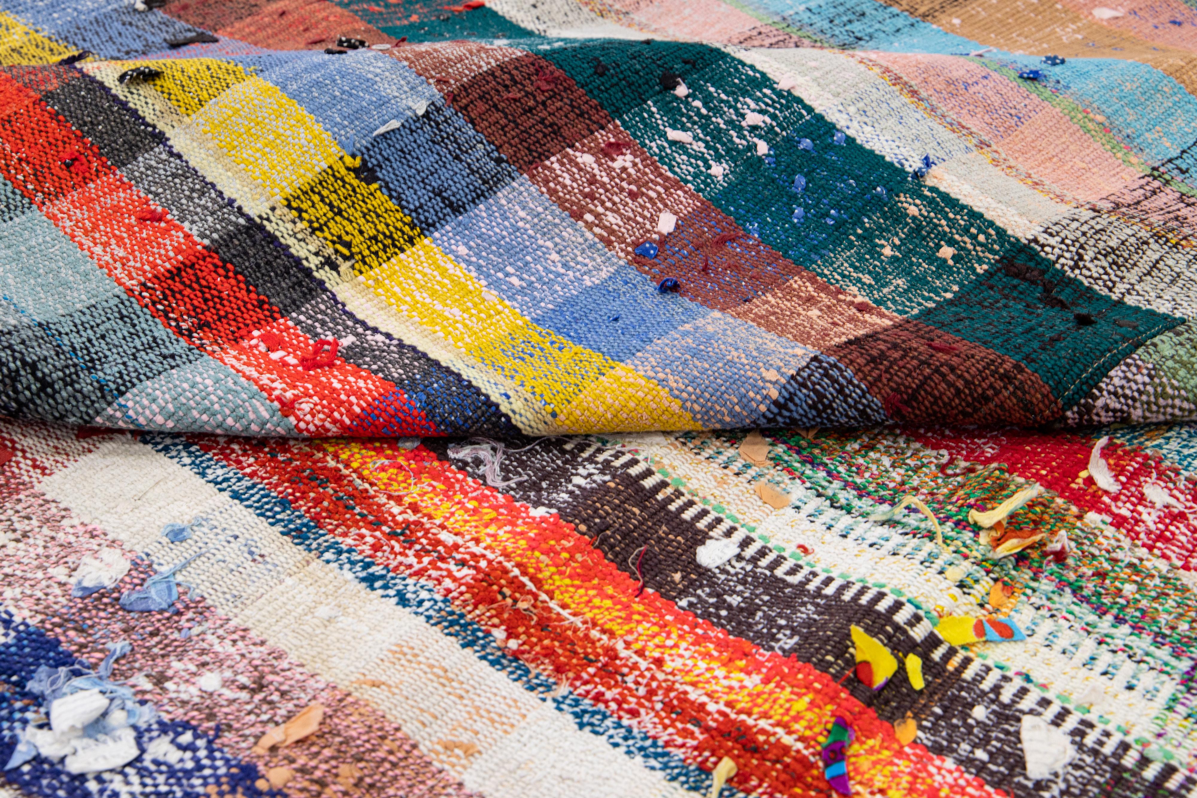 Vintage Turkish Kilim Flatweave Wool Rug with Multicolor Geometric Pattern For Sale 1