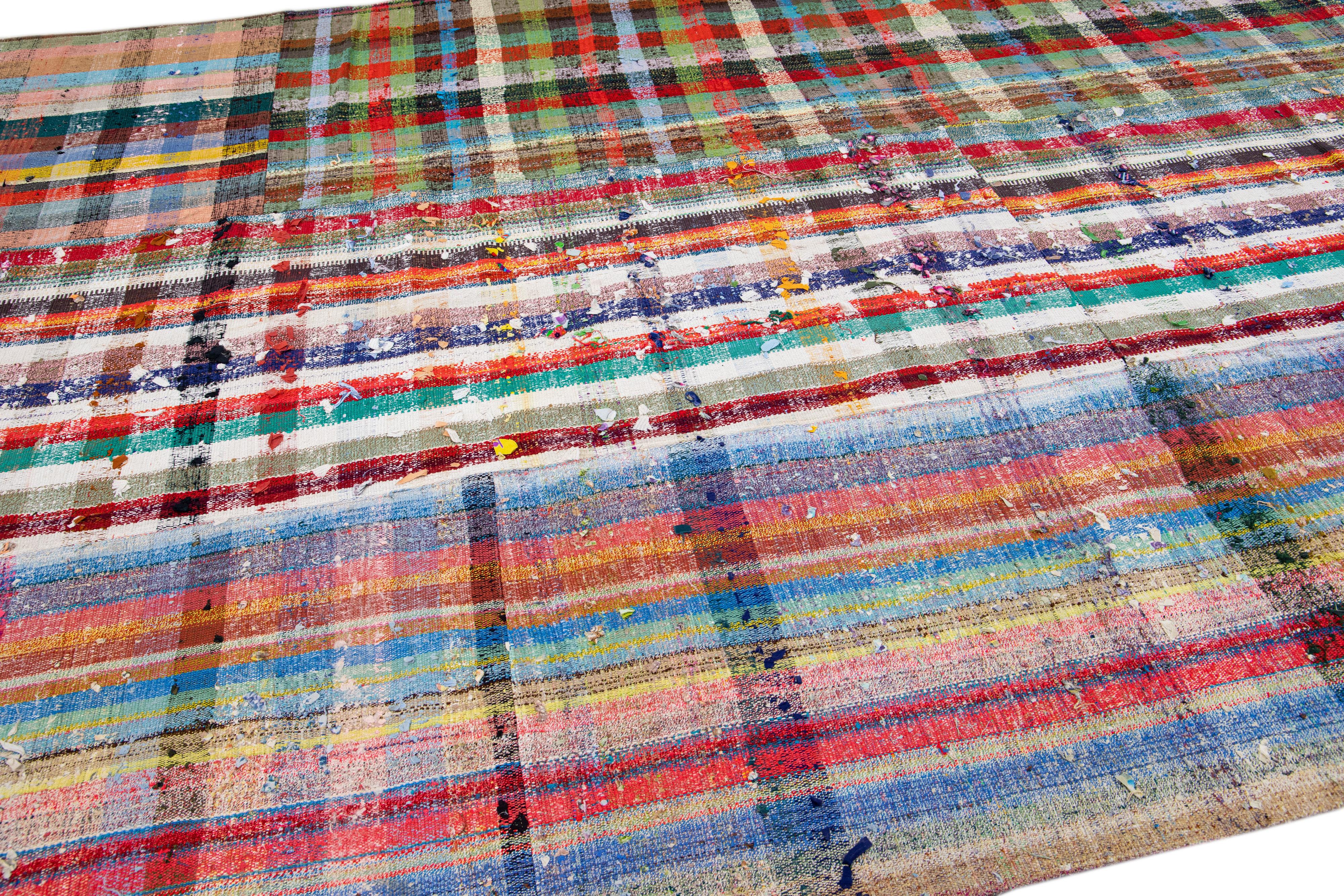 Vintage Turkish Kilim Flatweave Wool Rug with Multicolor Geometric Pattern For Sale 2