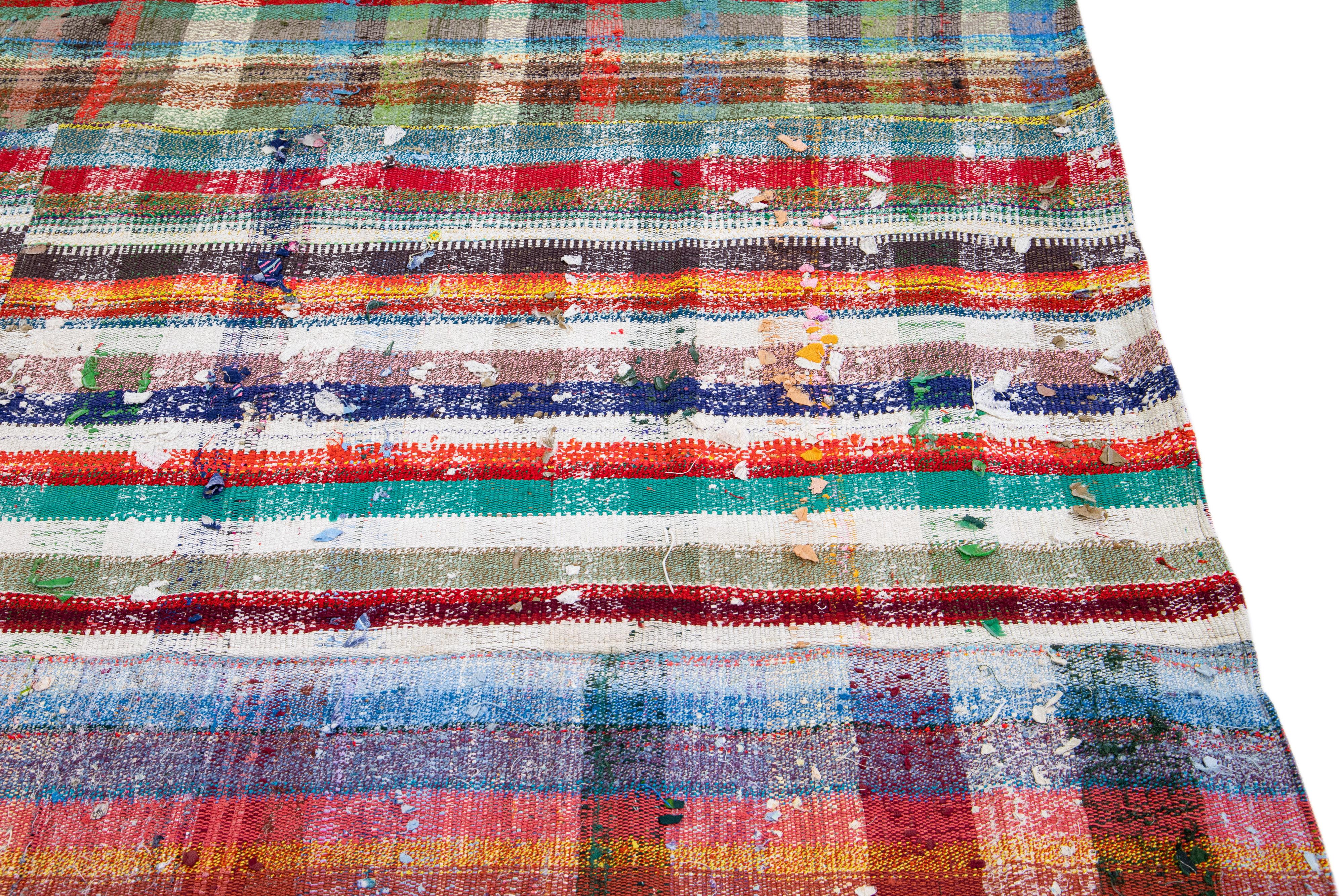 Vintage Turkish Kilim Flatweave Wool Rug with Multicolor Geometric Pattern For Sale 3