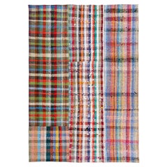 Retro Turkish Kilim Flatweave Wool Rug with Multicolor Geometric Pattern