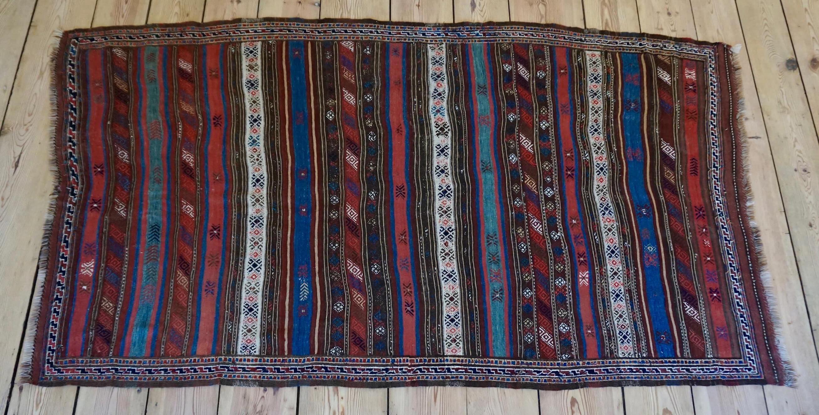 Vintage Caucasian Shirvan Kilim flat-weave rug or blanket.