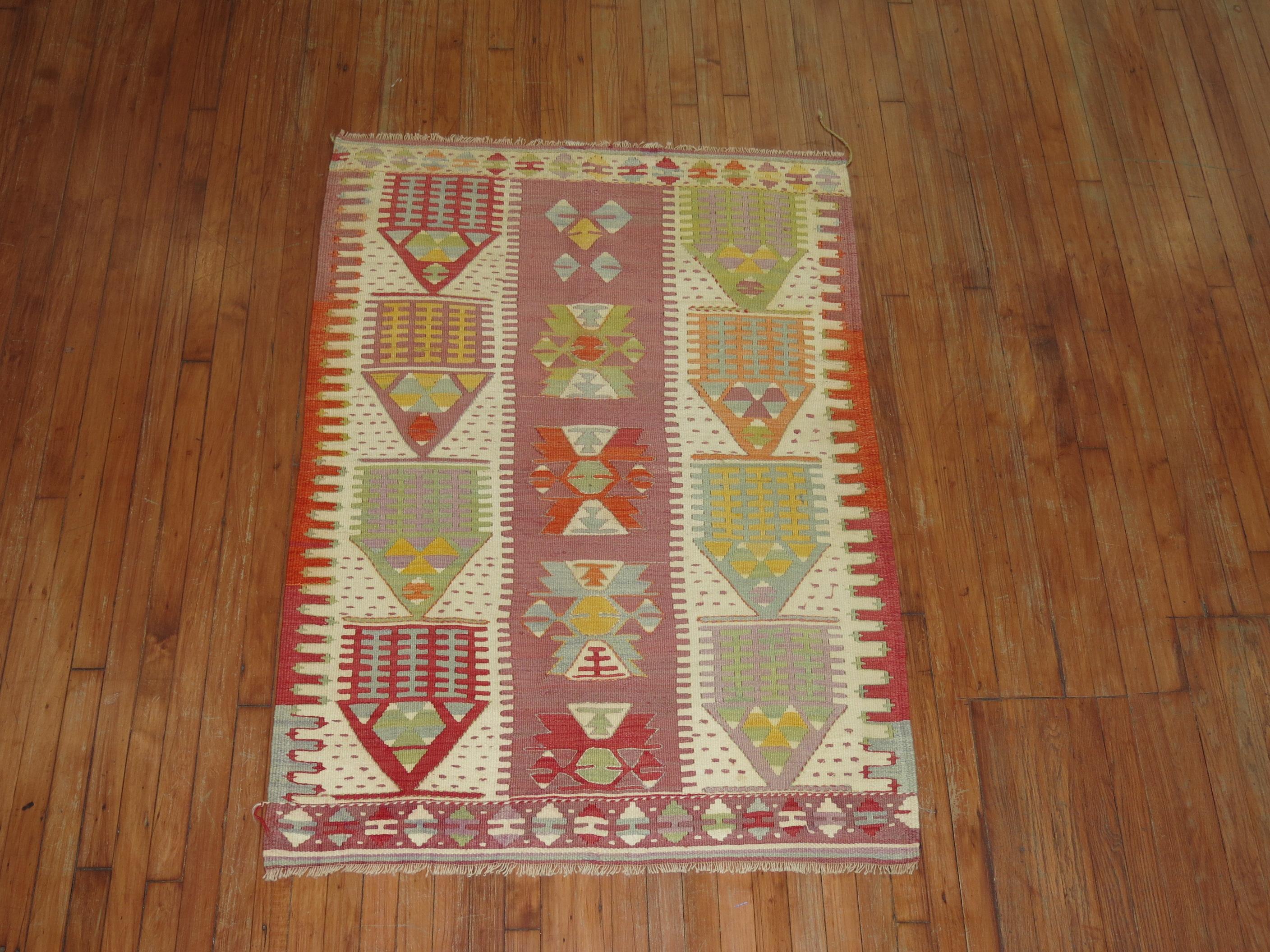 Colorful mid-20th century Turkish flat-weave Kilim.