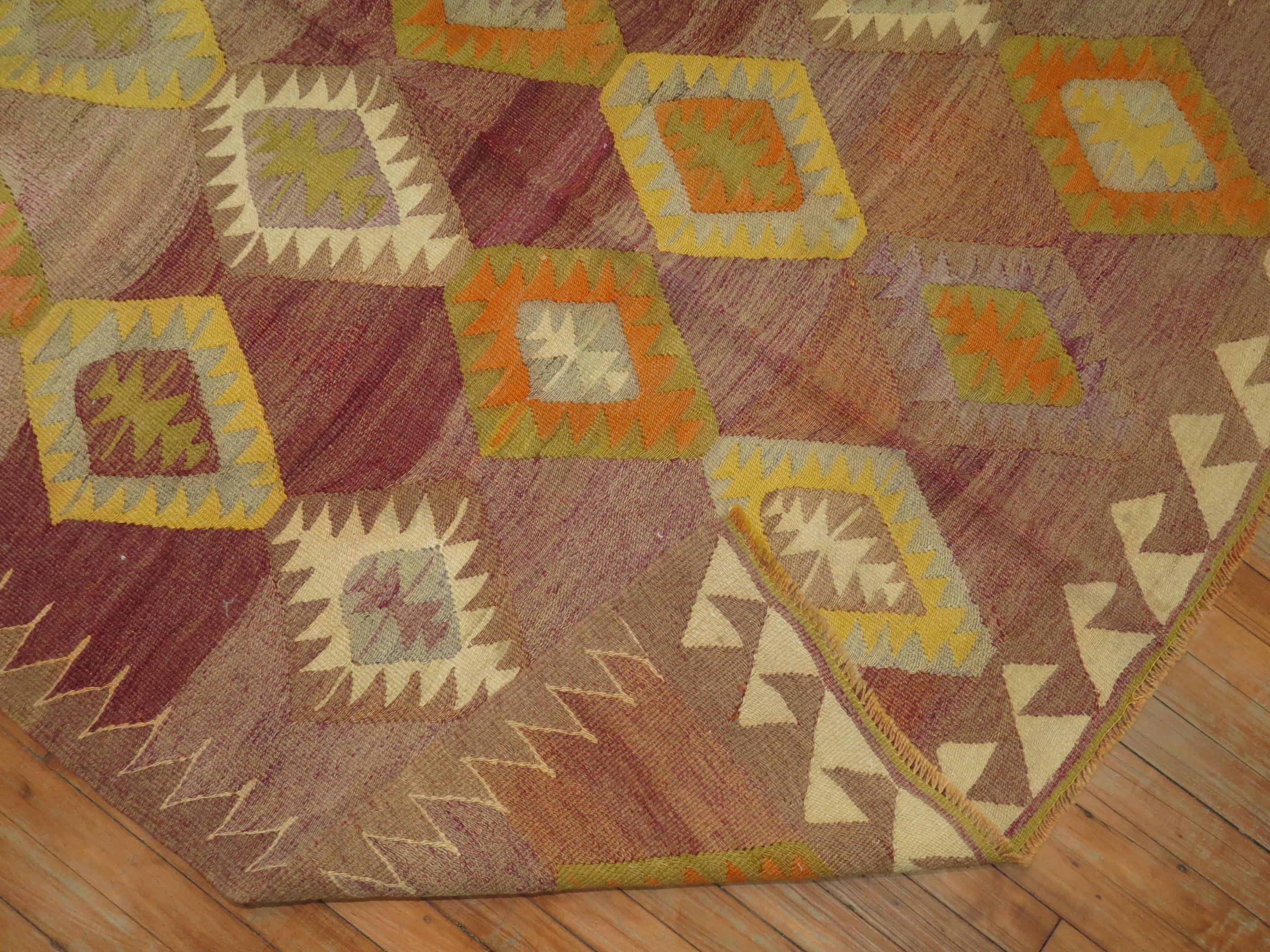 Casual mid-20th century Turkish Kilim with a geometric all-over design.